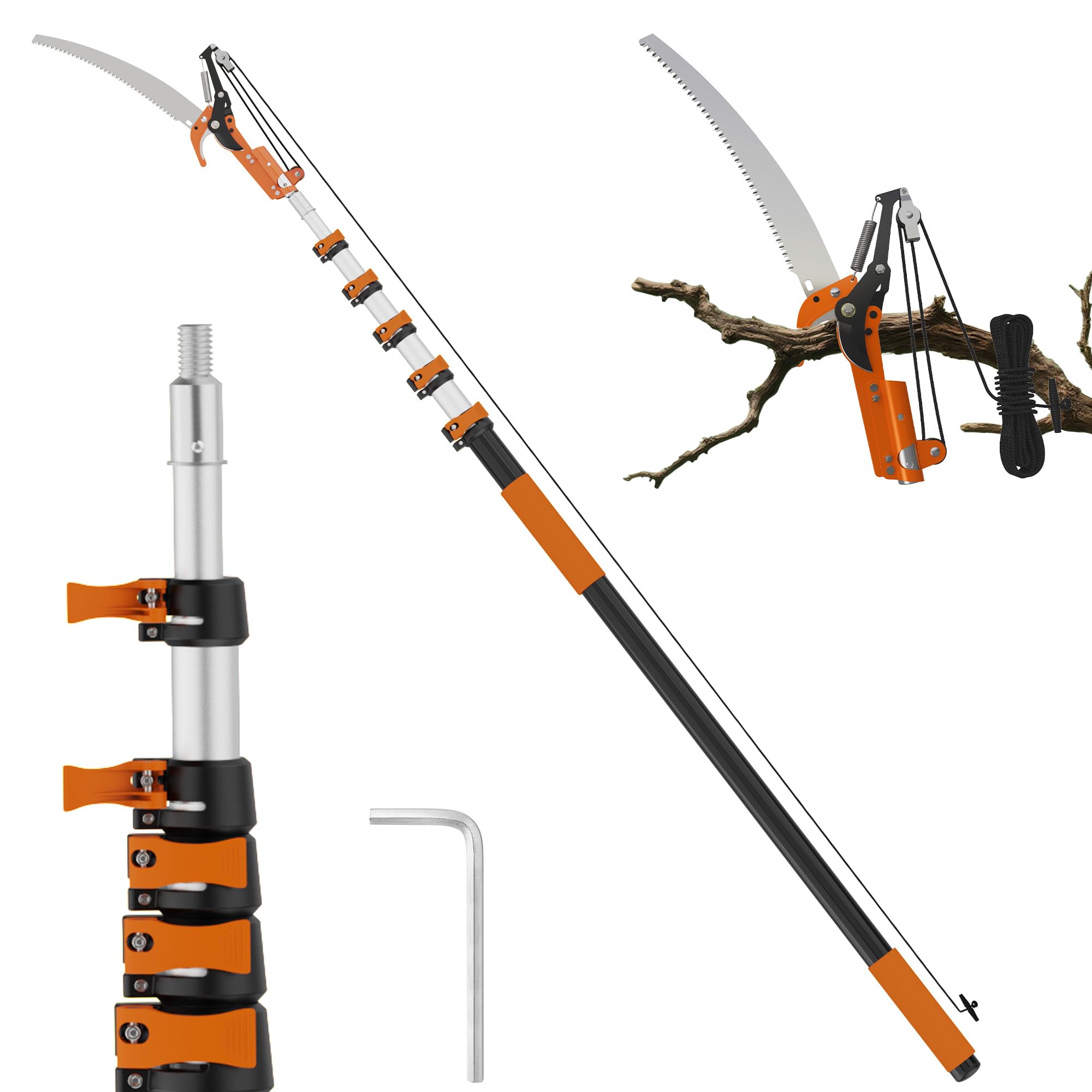 Photo 1 of TONYINGO 5-24 FT Extendable Manual Pole Saw, Tree Trimming Pruner with Flip & Screw Dual Lock, Adjustable Long Handle High Reach Cutter for Yard & Garden