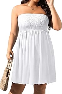 Cover Up Plus Size Strandkleid. Kurzes, trägerloses Strand Sommerkleid schulterfrei