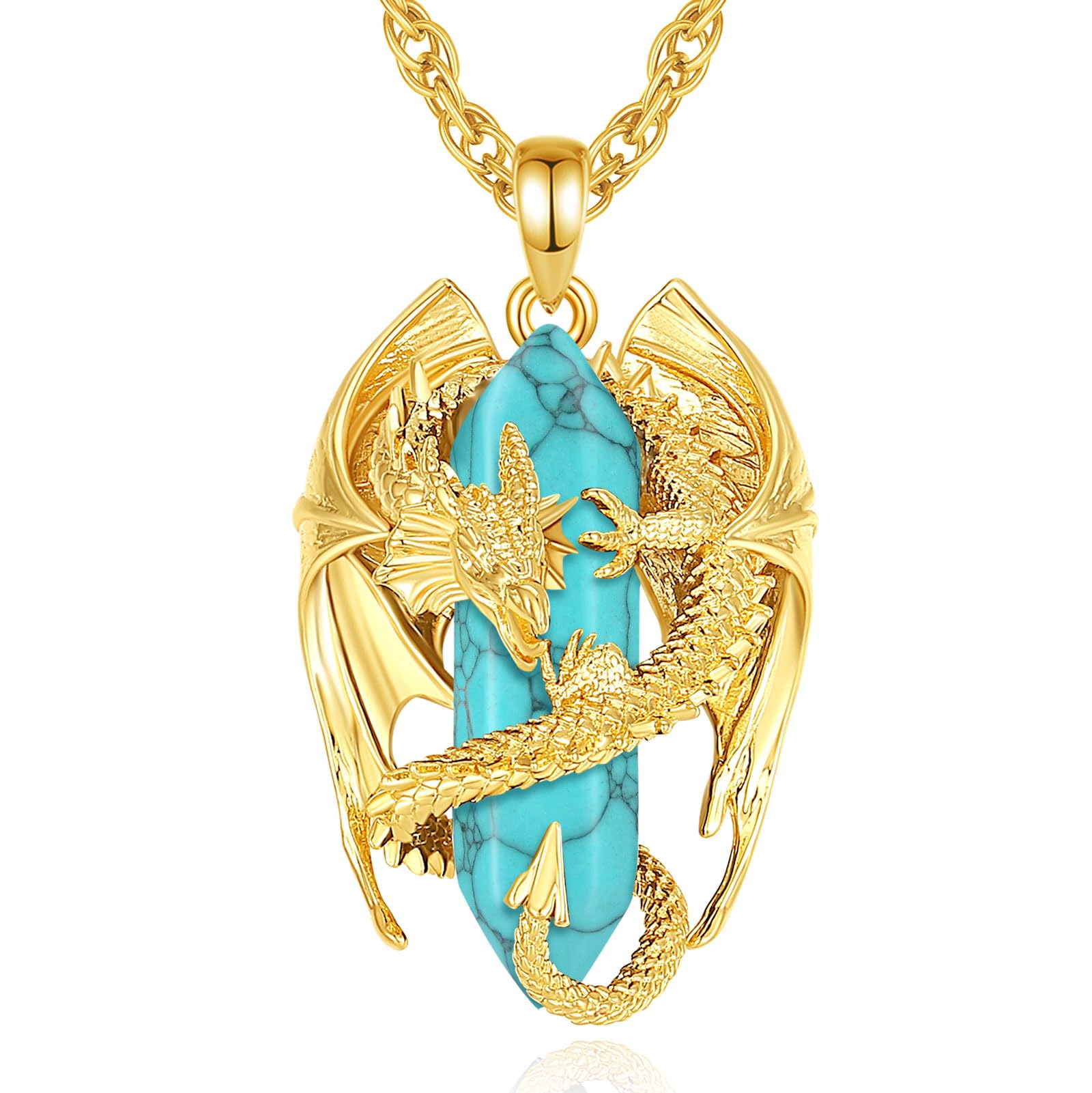 INFUSEU Kristall Drachen Kette, Nordischer Drache Gewickelter Zylinder Edelstein Kristall Anhänger Sechseckiger Heilkristall Anhänger Gothic Naturkristall-Schmuck Geschenk für Männer Frauen
