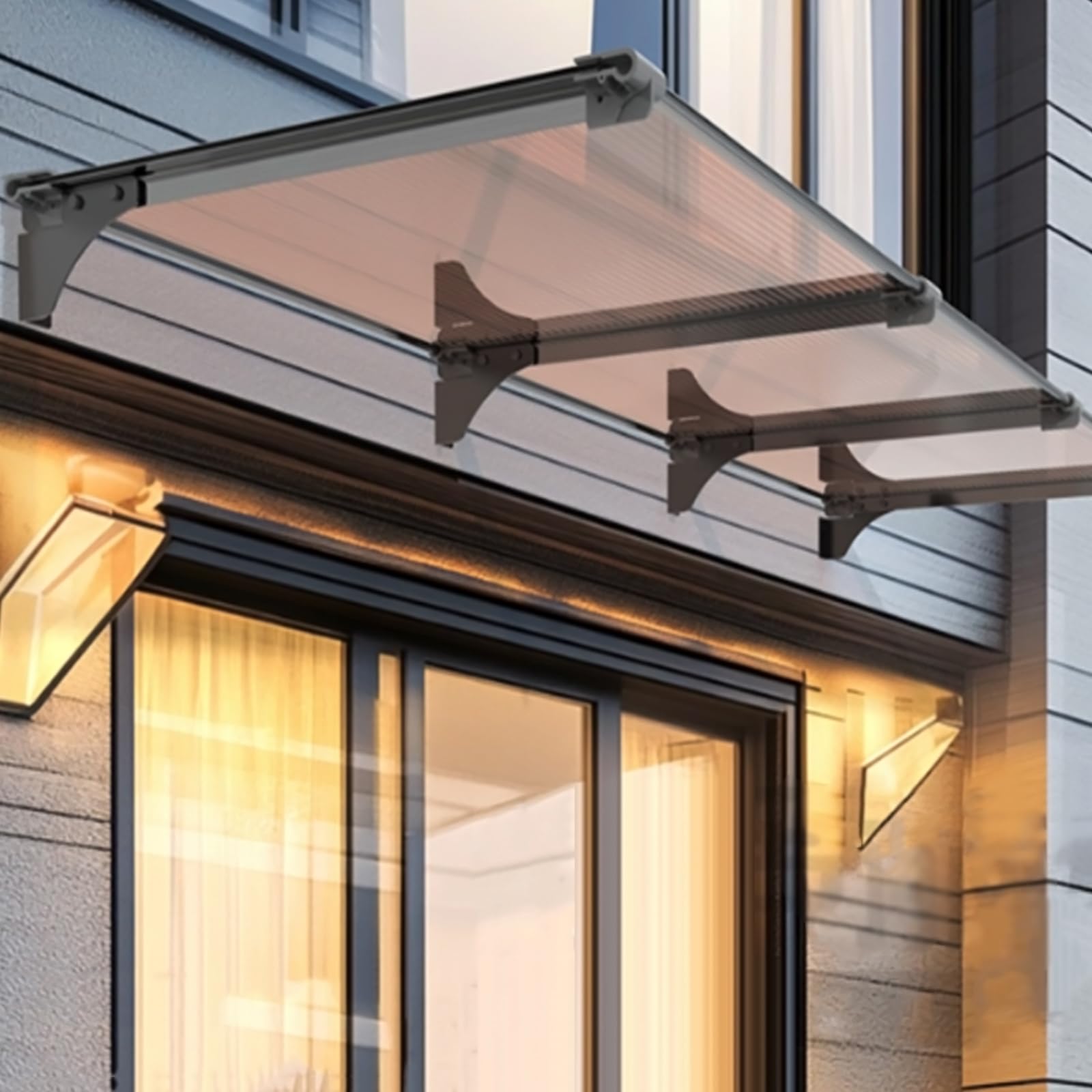 GJMSSMY Modern Door and Window Canopy, Brown Polycarbonate Awning, Outdoor Cover for Rain and Snow, 5mm Thick, 100x60cm (39x24), Durable Protection Awning for Entryways