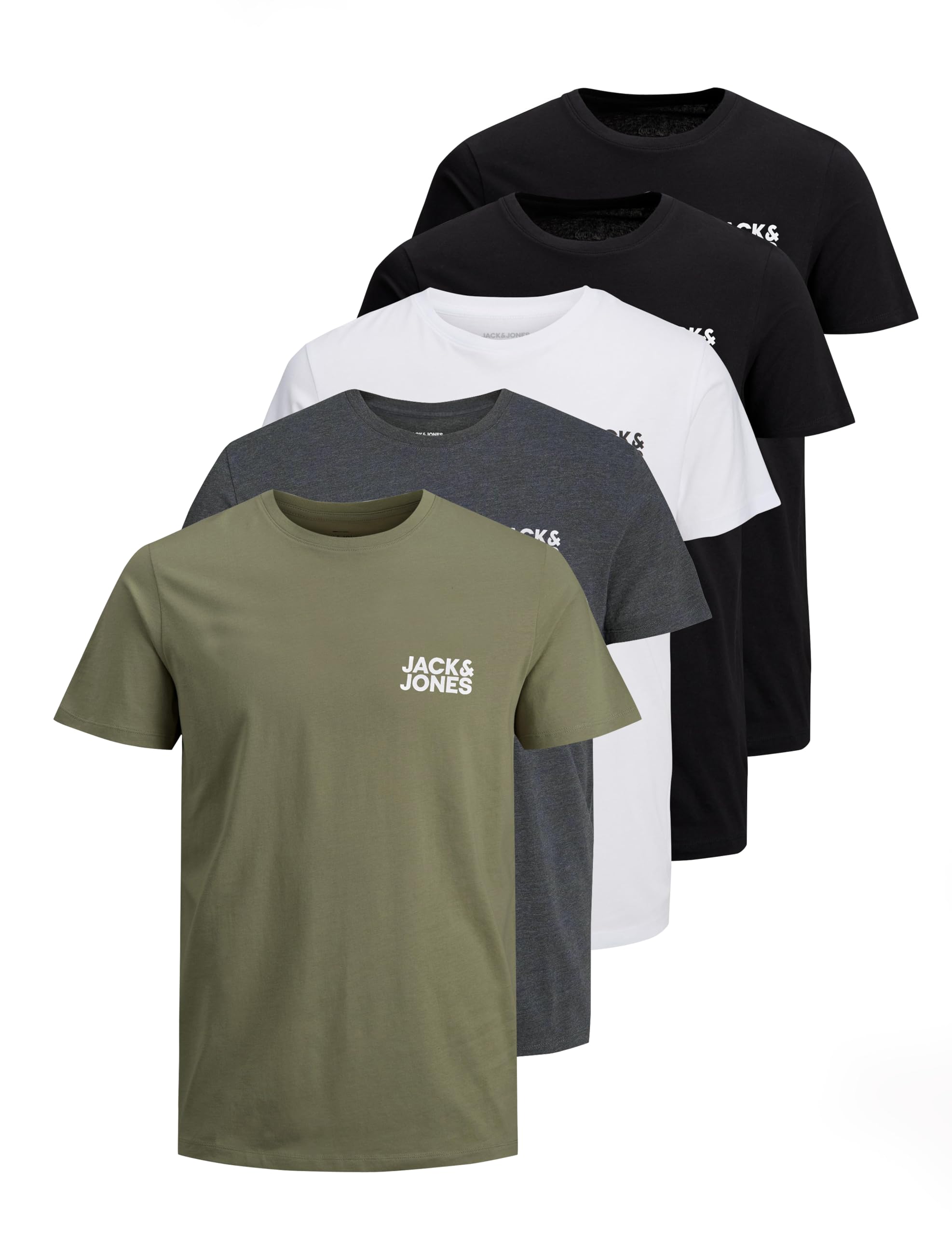 JACK & JONES Camiseta para Hombre con Estampado, Cuello Redondo y Logotipo de JJECORP tee SS, en Paquete Ahorro, XXXL (EU)