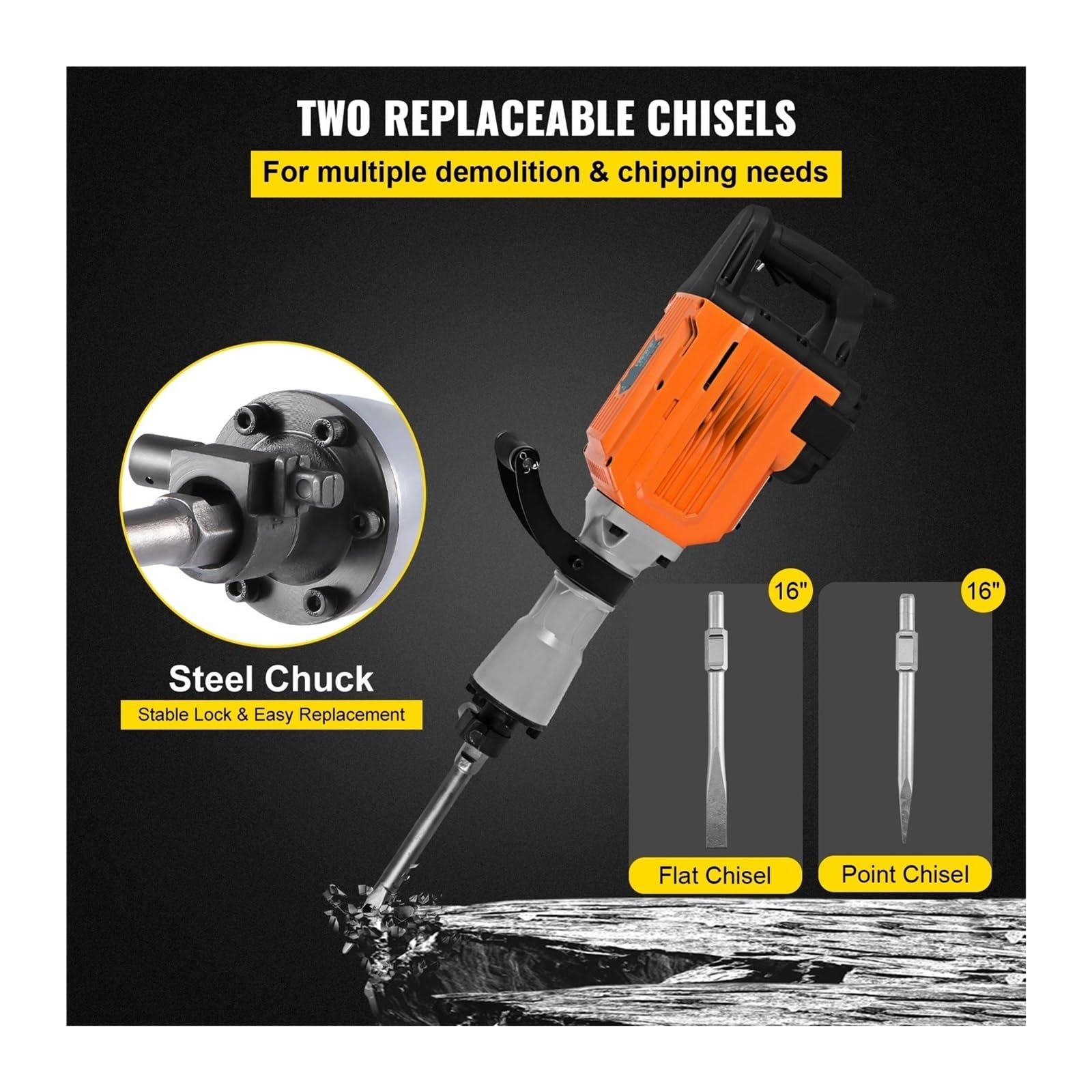 Marteau électrique 1400 W, 1500, 3600, outil de démolition béton, marteau rotatif multifonction Pour une utilisation DIY(1500W)