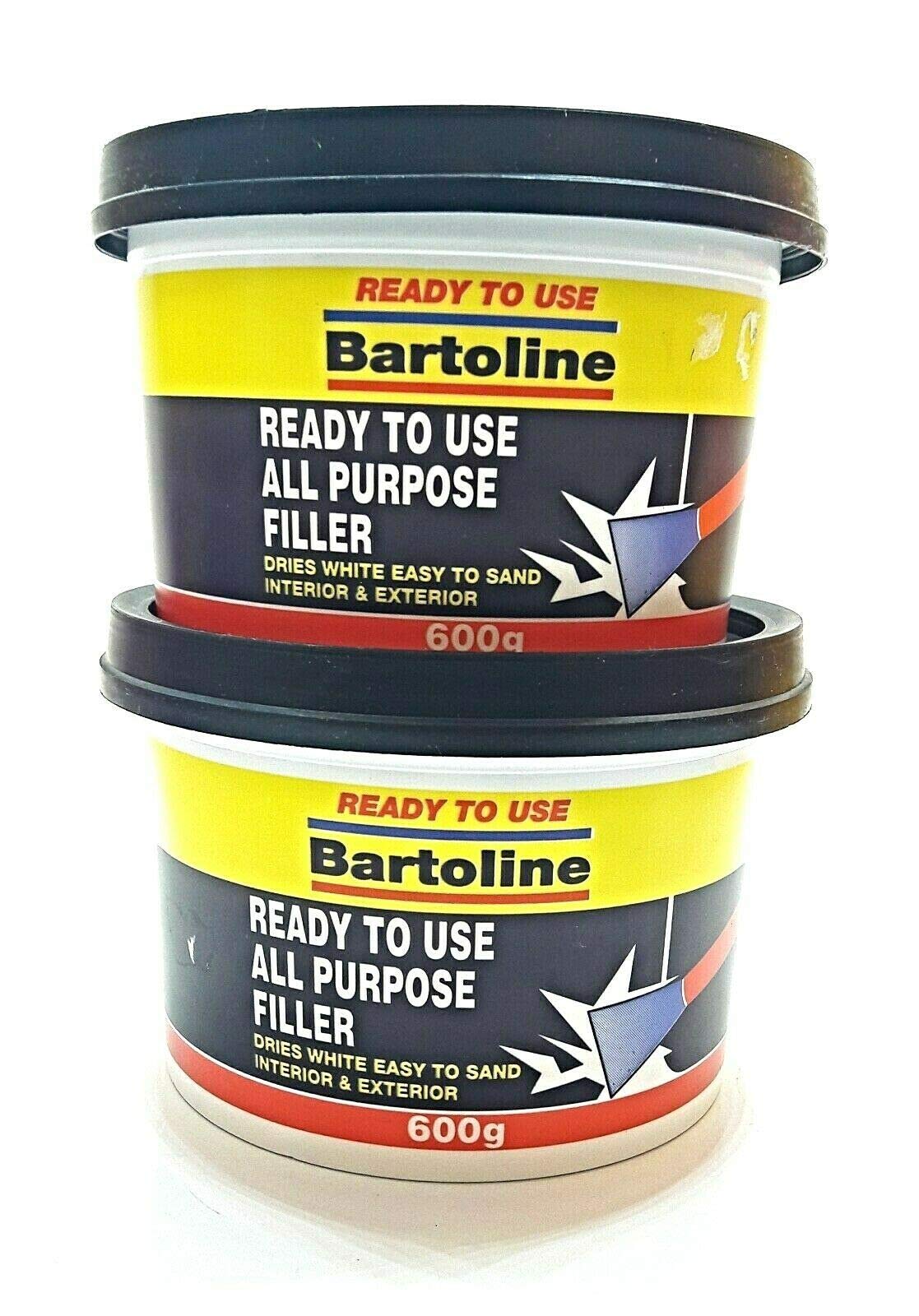 2 PCS BARTOLINE READY USE ALL PURPOSE FILLER 600G TUB INTERIOR EXTERIOR REPAIRS DRIES WHITE