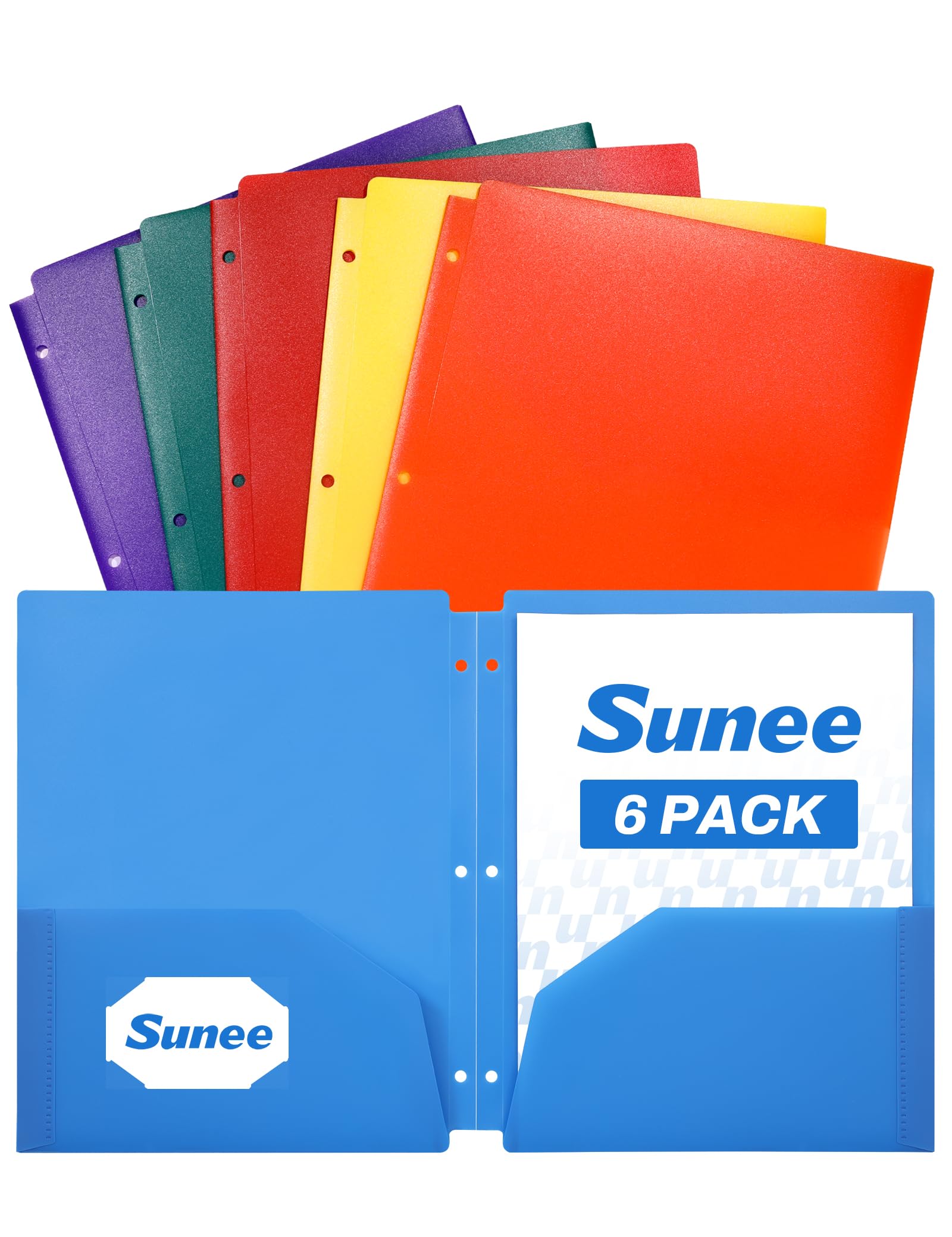 SUNEE Lot de 6 pochettes perforées à 3 trous, format lettre, couleurs assorties, pour classeur à 3 anneaux, école, université, bureau