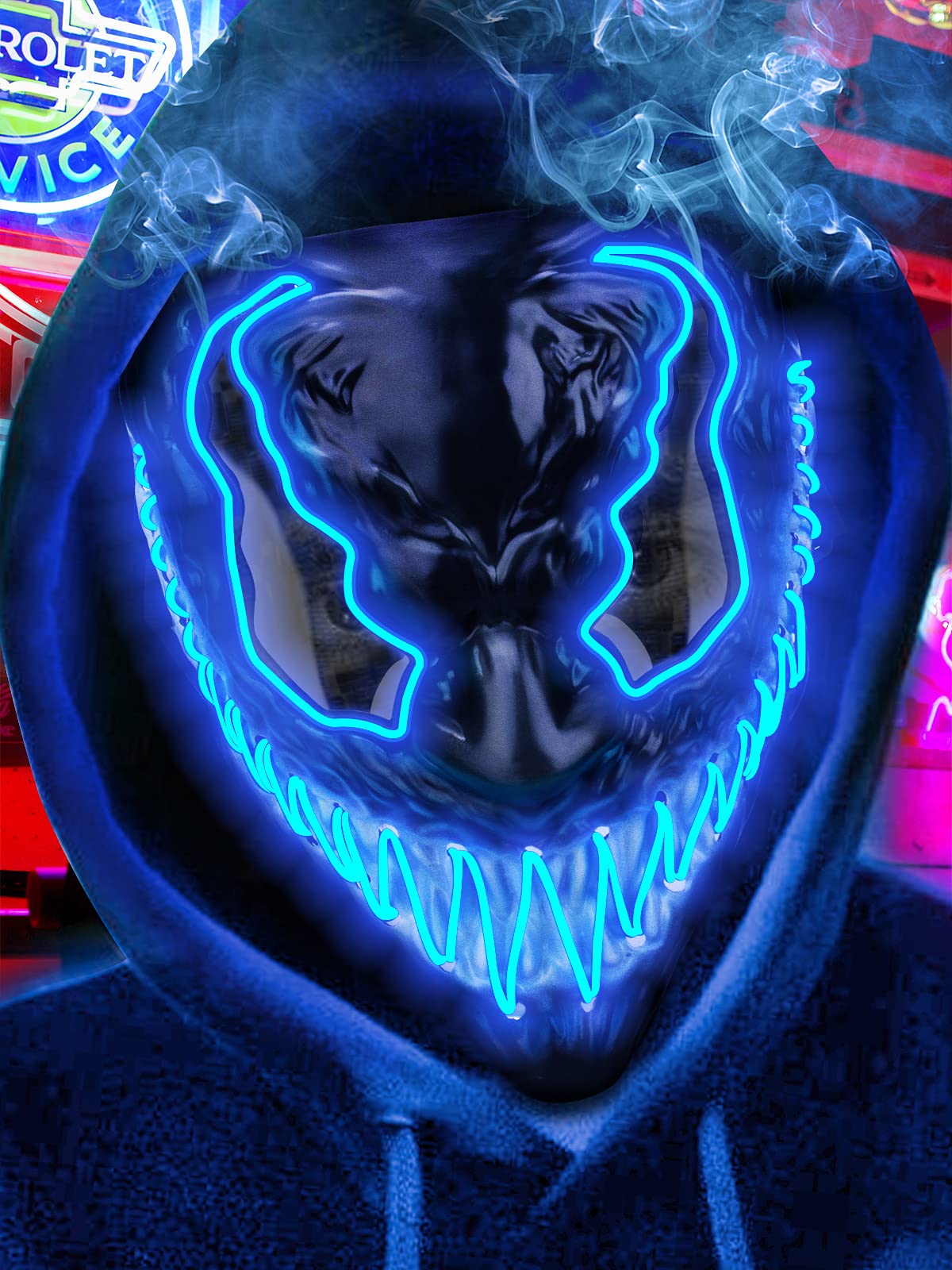 Quanquer Halloween LED Light Up Mask Glowing Scary Halloween Costume Mask for Festival Cosplay Party