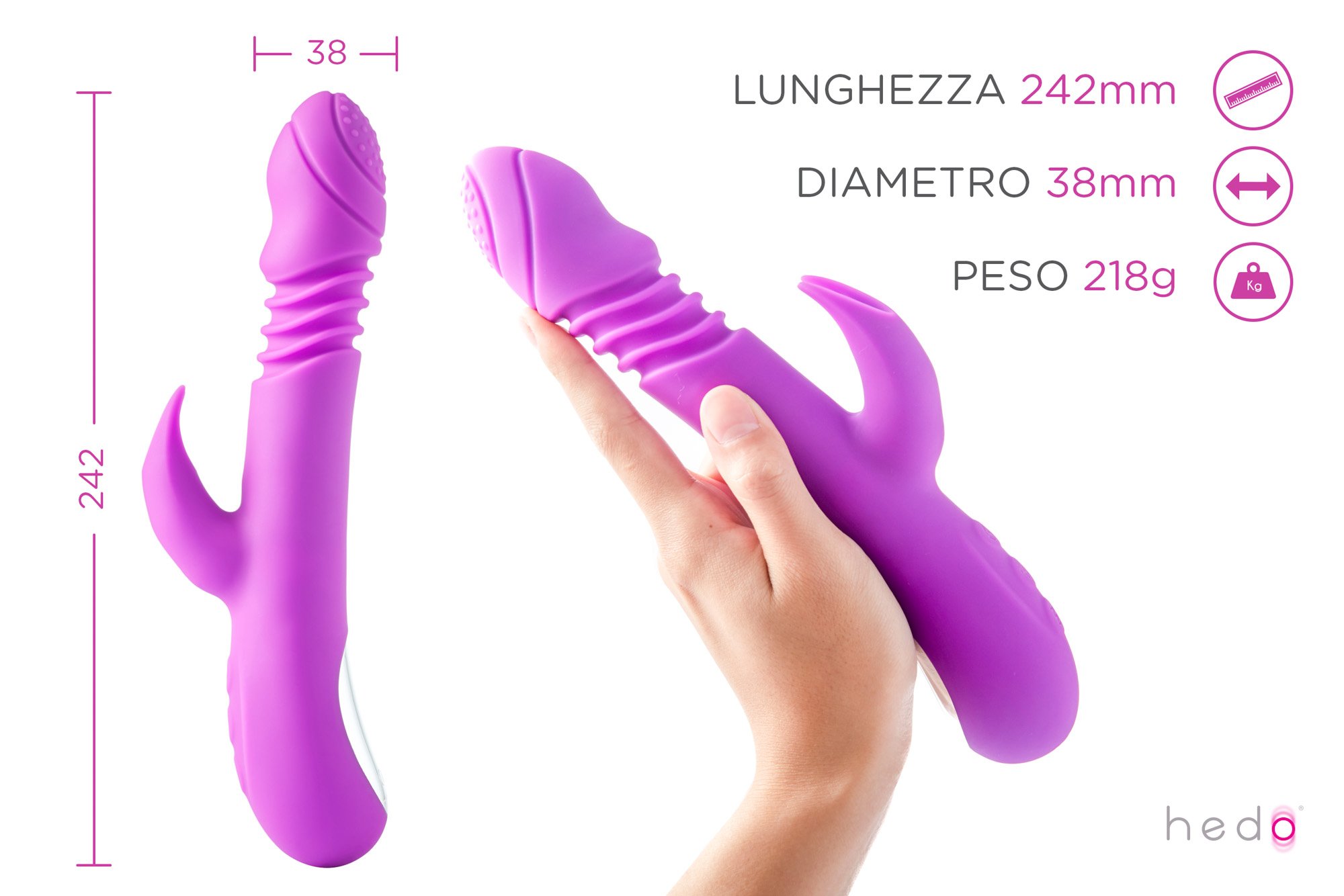HEDO M6 | Vibratore sessuale rotante con funzione calore | Stimolatore clitorideo e punto G | Dildo vibrante | Massaggiatore rabbit | Vibratorepunto | Silicone medico privo di PVC e ftalati