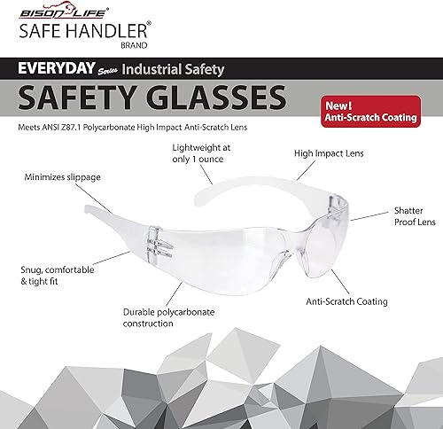 Miniatura 52 de SAFE HANDLER BISON LIFE Clear Lens Color Temple Safety Glasses One Size, Adult, Youth, Clear Protective Polycarbonate Lens Color Temple, Red, 96