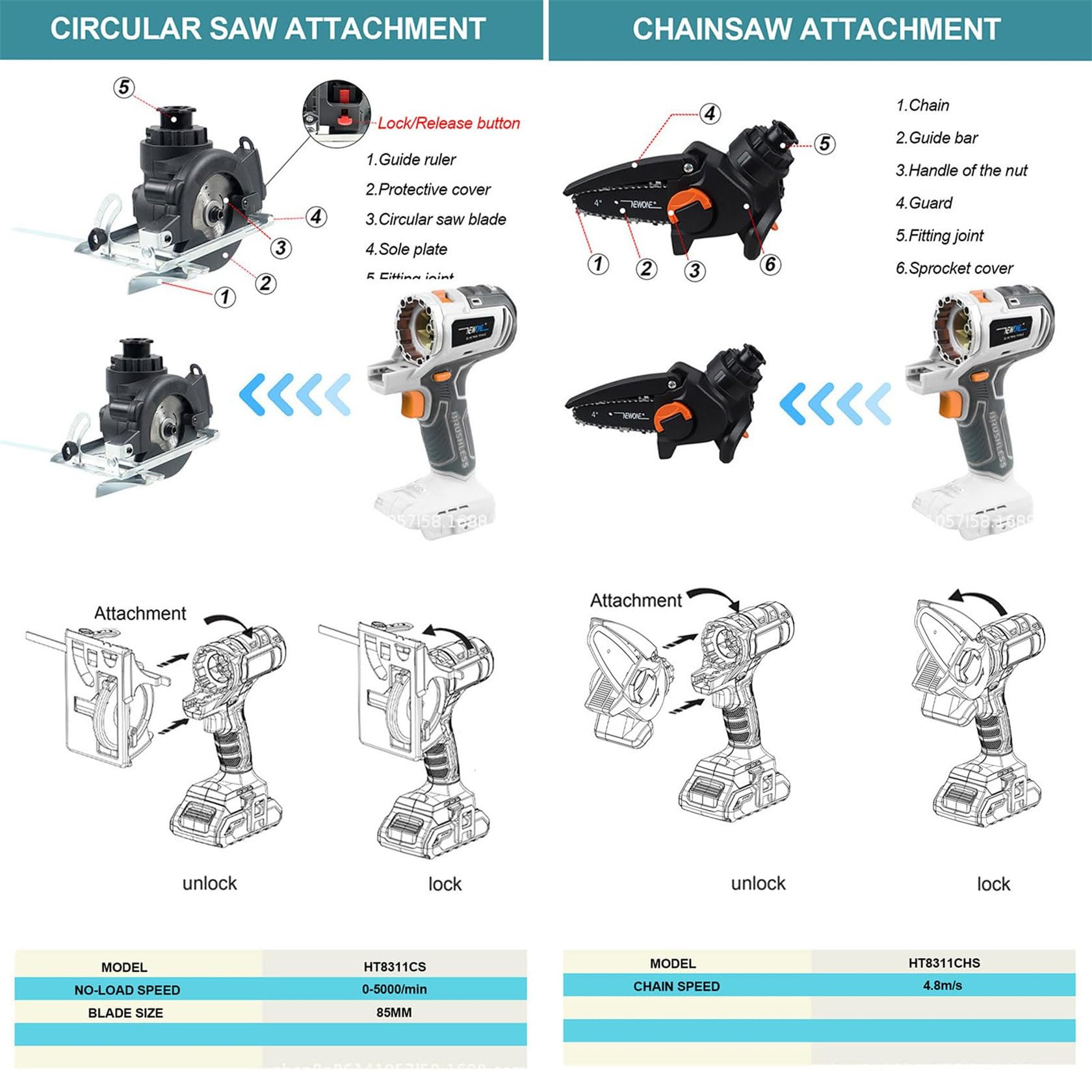 Kit Combinado De Herramientas EléCtricas Para CarpinteríA 10 En 1: Taladro De Impacto, Llave EléCtrica, Sierra Circular EléCtrica, Sierra De Alambre, Taladro EléCtrico, Sierra De Sable, Motosierra