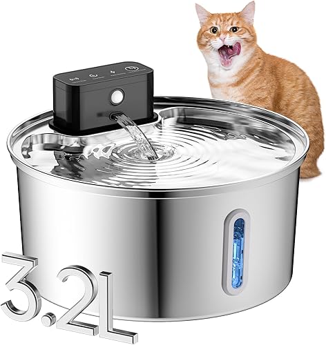 Miniatura 1 de Fuente de agua inalámbrica para gatos, fuente inalámbrica de acero inoxidable para gatos, fuente automática de agua para mascotas de 108 onzas3.2 L,