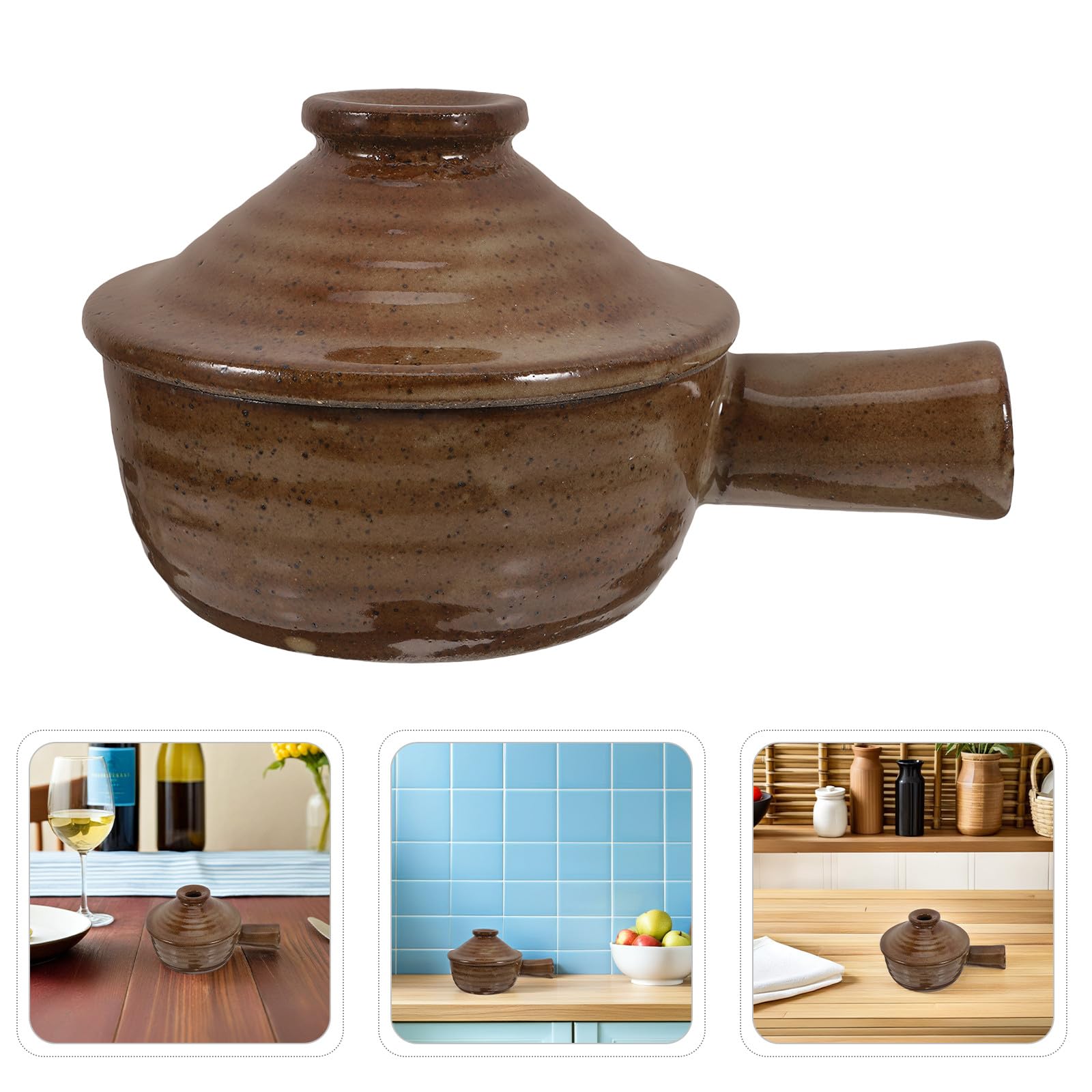Runde Keramik-Auflaufform mit Deckel, mikrowellengeeignet, Terrakotta-Ton, Kochschüsseln für Eintopf, Suppe und Backen, Küche, Servier-Kochgeschirr für den Heimgebrauch, 2 Stück