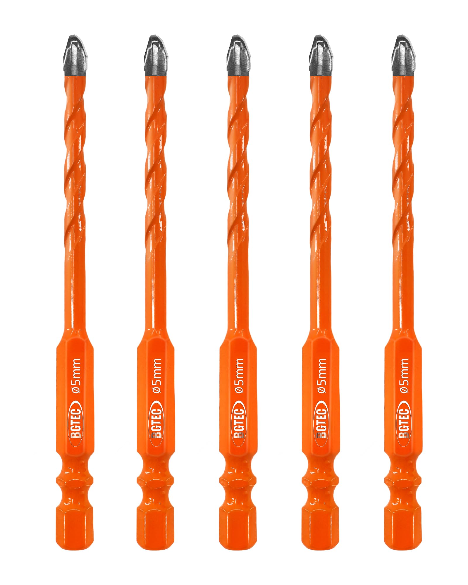 Masonry Drill Bit Set BGTEC - 5PCS 5MM Carbide Eccentric Drill Bit for Masonry/Brick/Concrete/Tile/Glass/Wood/Plastic/Marble