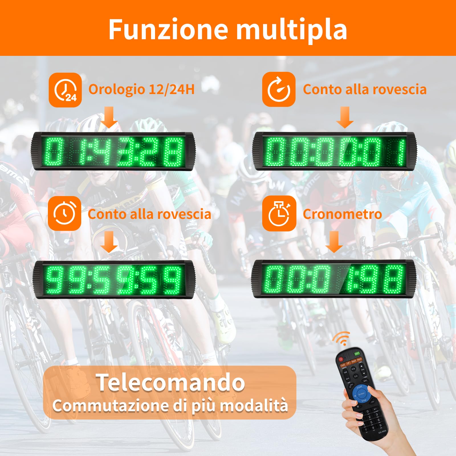 Timer Conto alla Rovescia, Orologio da Parete Digitale 5 Pollici con Supporto, Cronometro Sportivo alla Rovescia/Aumento con Telecomando, 12/24H Timer Digitale LED per Maratona Casa Palestra