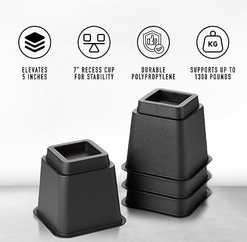 Miniatura 10 de HOLDN' STORAGE Elevadores de cama, elevadores de muebles de 5 pulgadas, juego de 4 elevadores de cama resistentes, perfectos para dormitorios