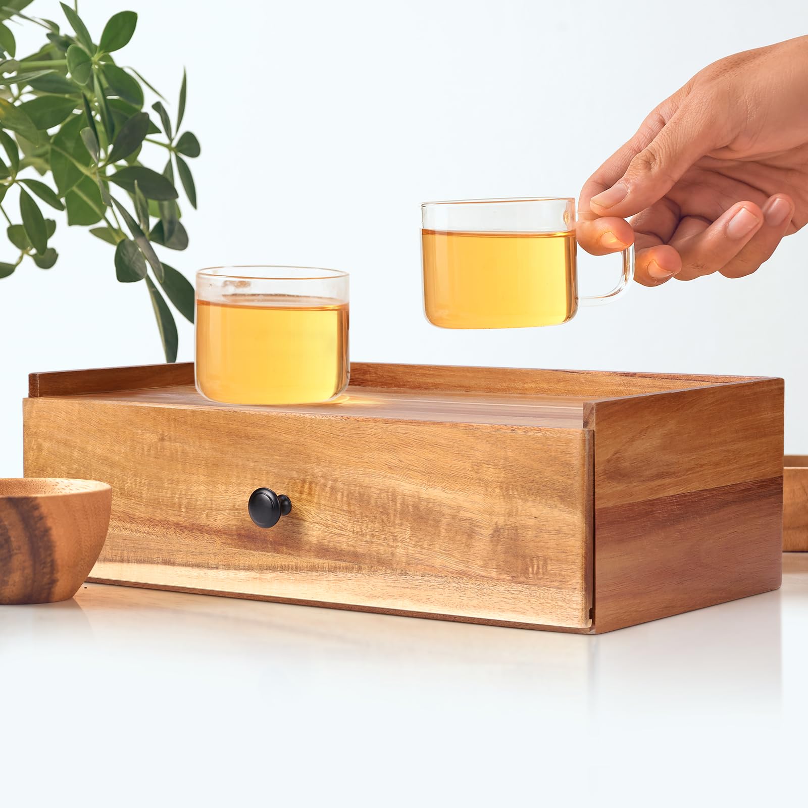 Organizador de bolsas de té de madera de acacia, organizadores de té y caja de almacenamiento, organizador de té para cajón de almacenamiento de bolsas de té, cajas de contenedor para encimera de