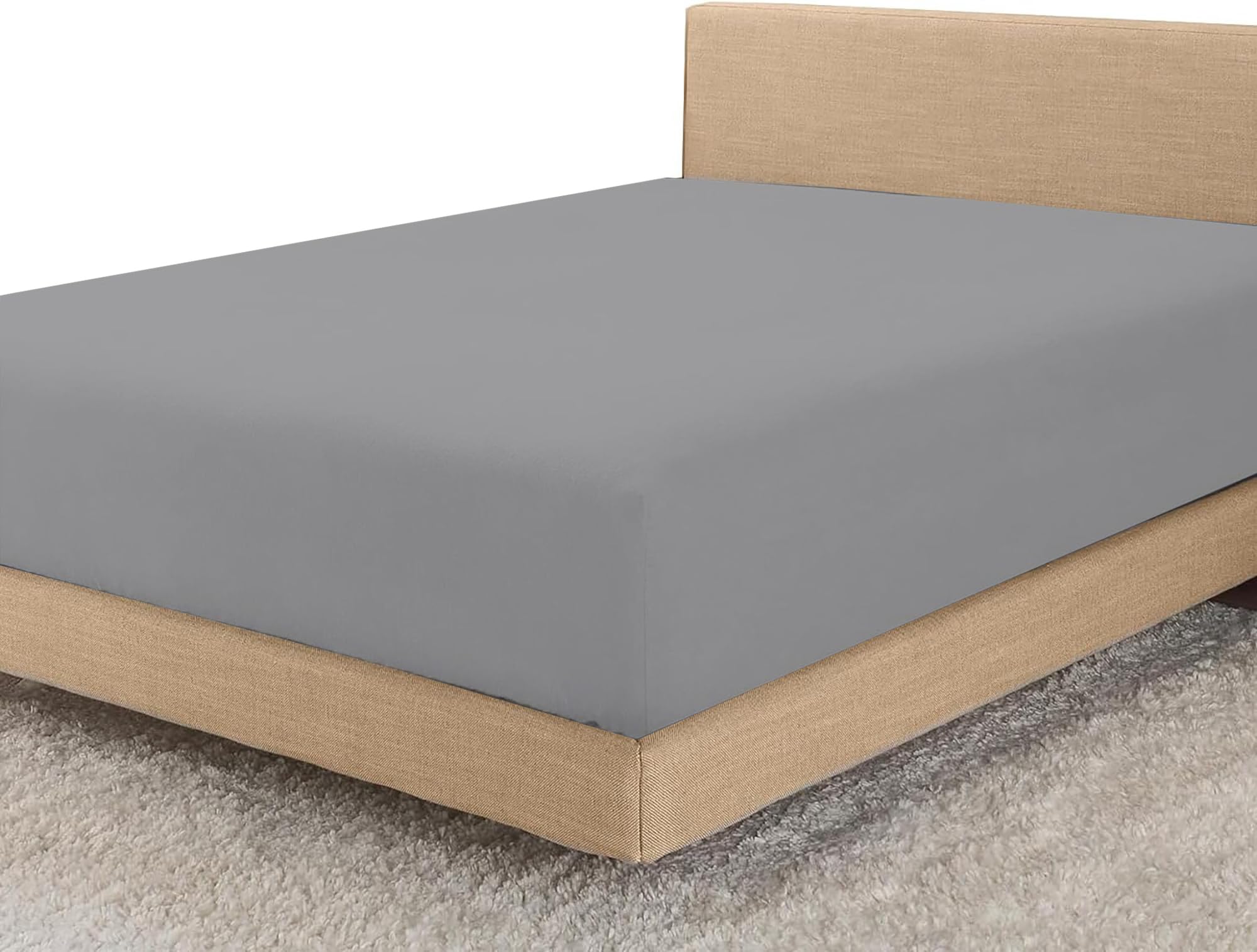 Linens World Egyptian Cotton Fitted Sheets Breathable, Anti Wrinkle 30cm Deep Pocket 200 Thread Count Single Bed Sheets Grey Bedding & Linen- Single Bedding 90 X 190 CM Single Fitted Sheet