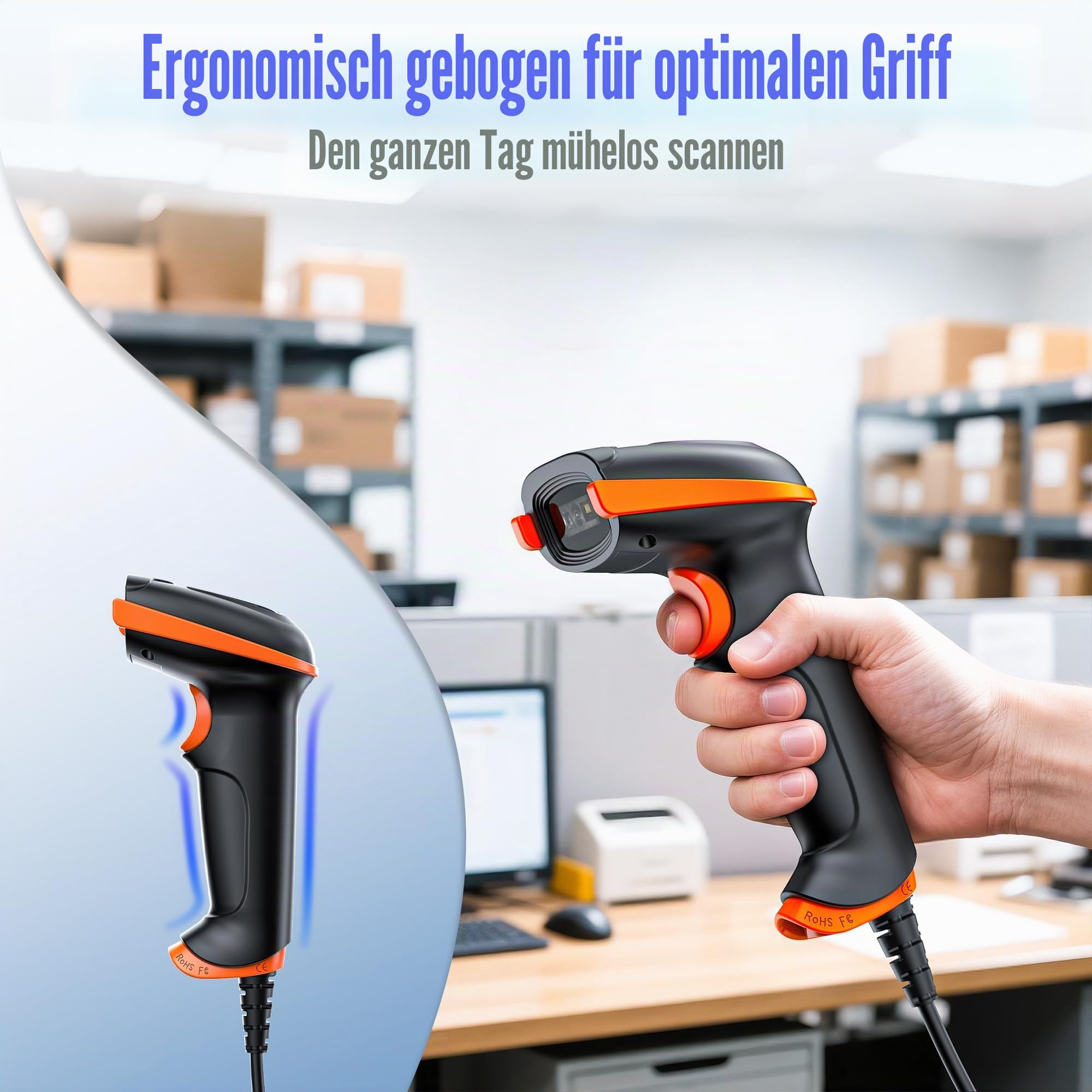 Tera Barcode Scanner 1D 2D QR Wired Handscanner Kabelgebundenes CMOS-Barcode-Lesegerät mit Stoßfest Wasserdicht IP65 Ergonomischer Griff 300,000-Pixel-Kamera und USB-Kabel, Plug&Play, D5100Y