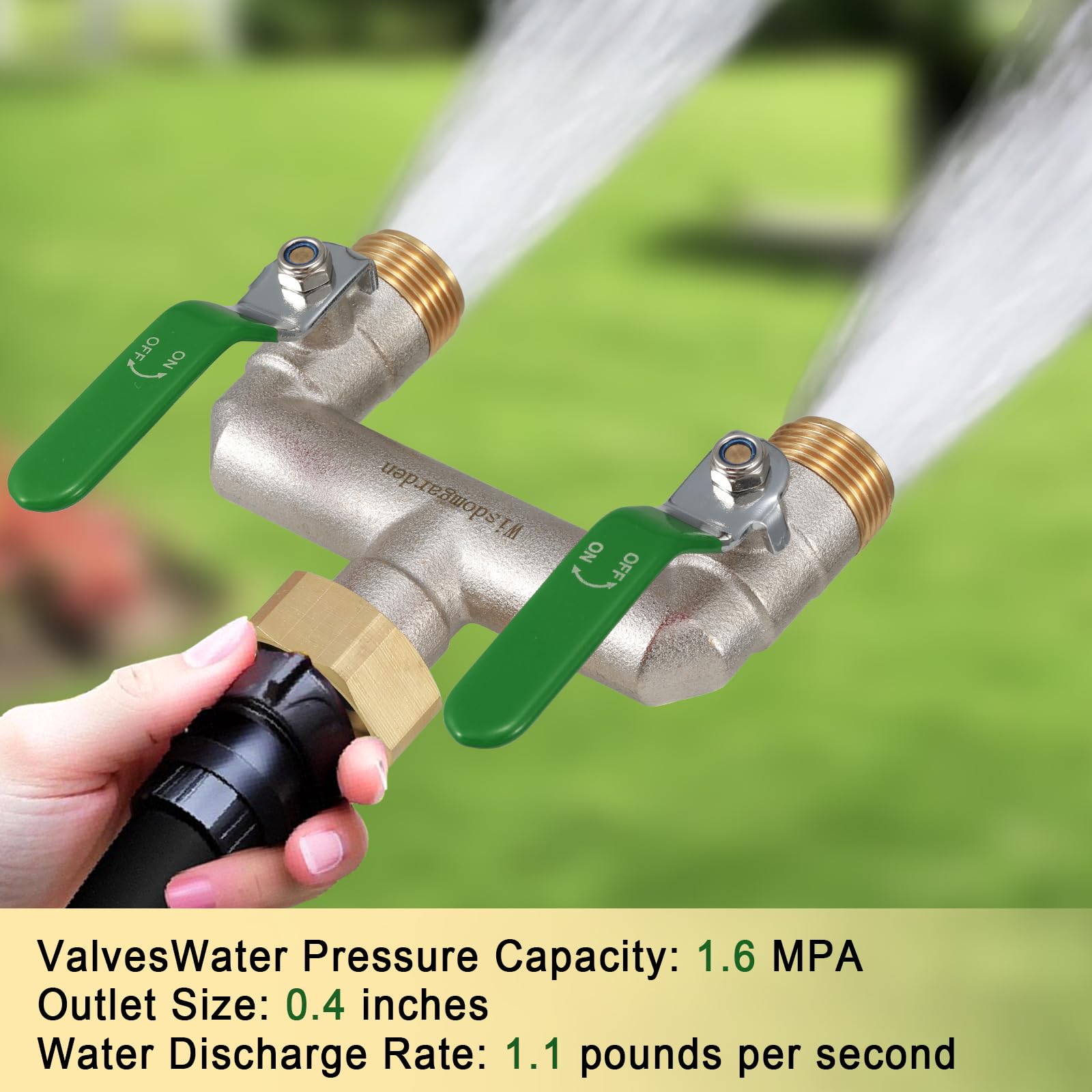Distributore d'acqua 2 vie in ottone nichelato 3/4 pollice ad alta portata per rubinetto da giardino