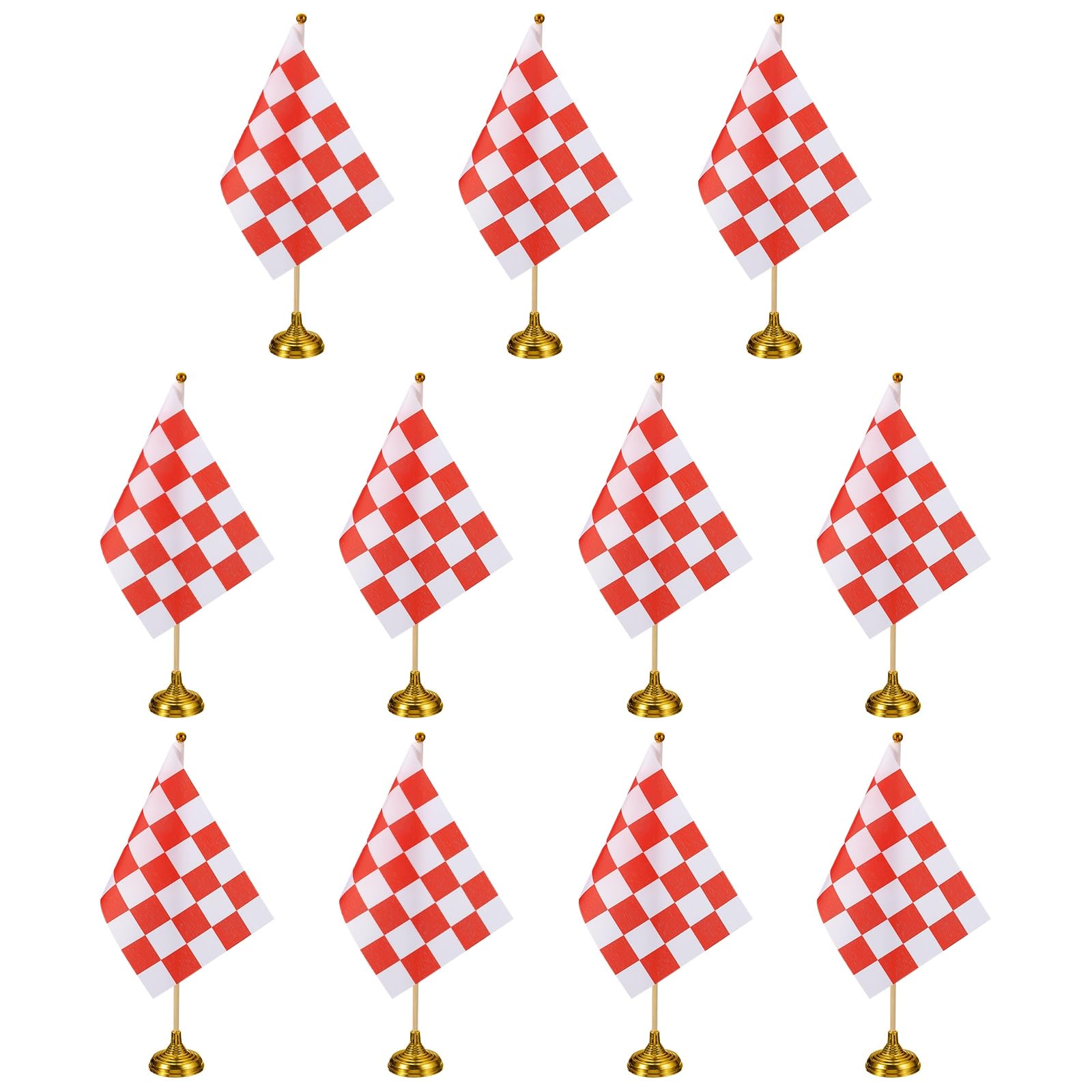 PATIKIL 12Pack Red and White Checkered Table Flag, 12" Small Race Car Racing Office Desk Flag Set with Bamboo Stick and Gold Round Base for Car Soccer Sport Party Decoration