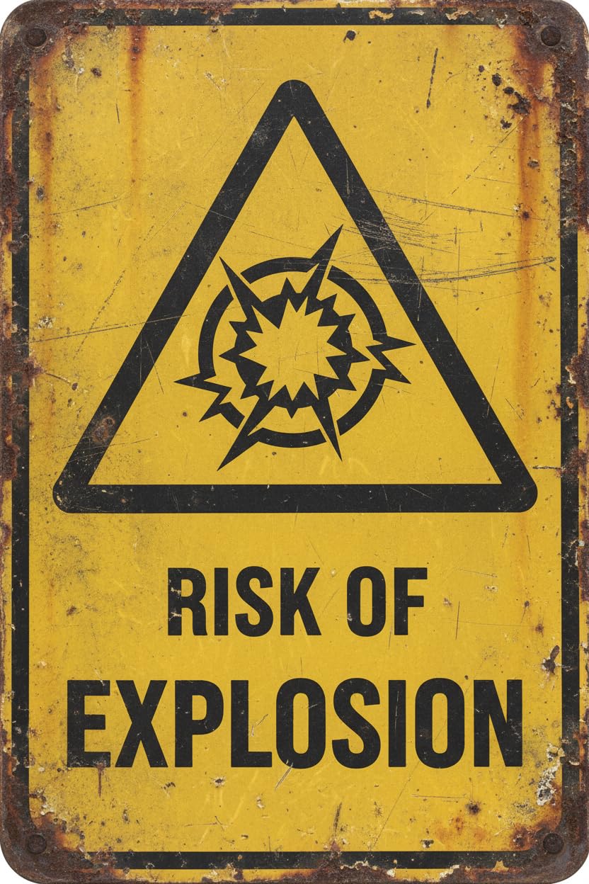 Wall Decor Caution Risk Of Explosion Metal Sign 8x12Inch Clear Signage For S, Fences Vintage Signs Aluminum Plates Printed