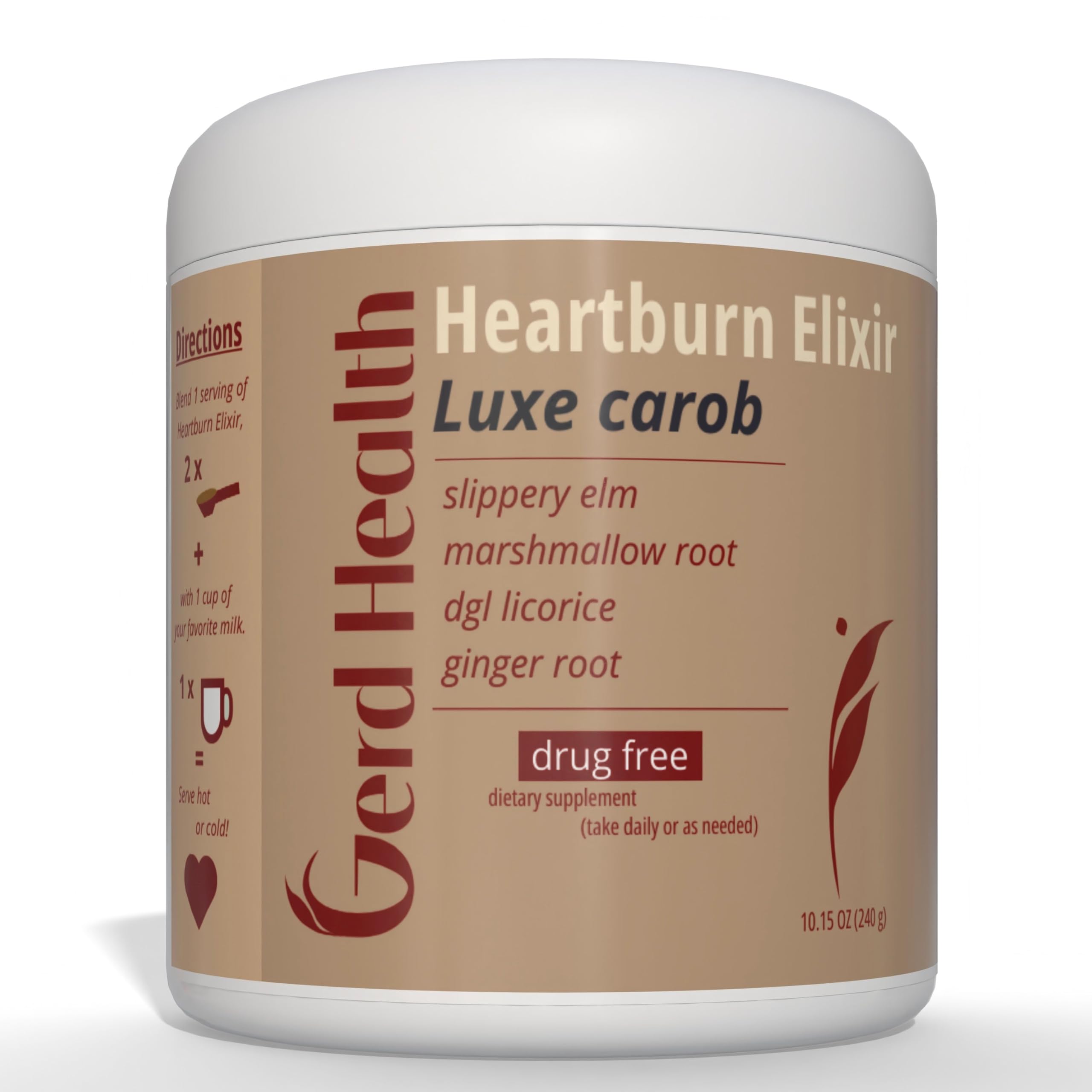 Heartburn Elixir: Herbal Powder Drink Made with Marshmallow Root, Slippery Elm Bark & DGL Licorice