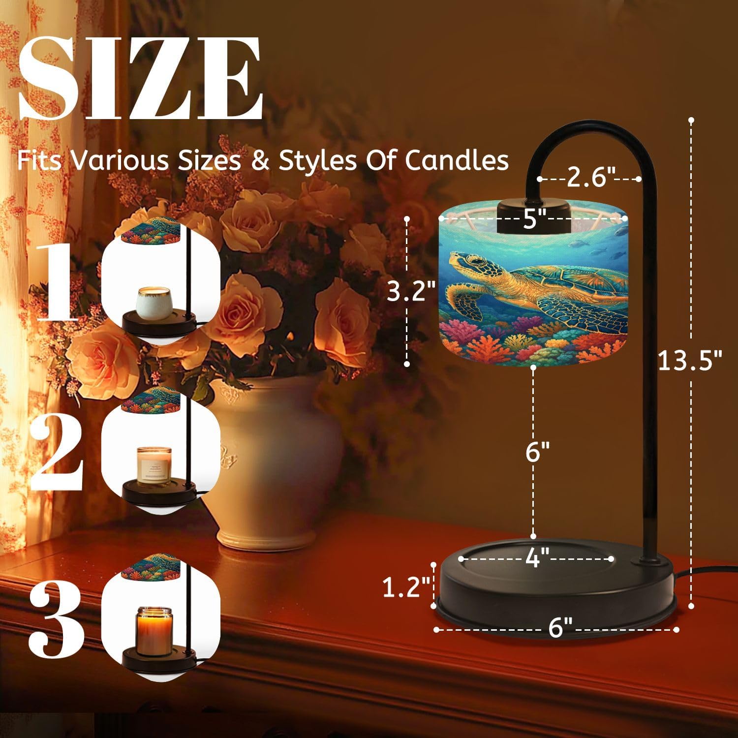 Candle Warmer Lamp with Timer Blue Ocean Sea Turtle Paintings Modern Shark Pictures Colorful Coral Dimmable Wax Warmer with 4 Bulbs for Jar Candles Women Birthday Gifts House Warming New Home Decor