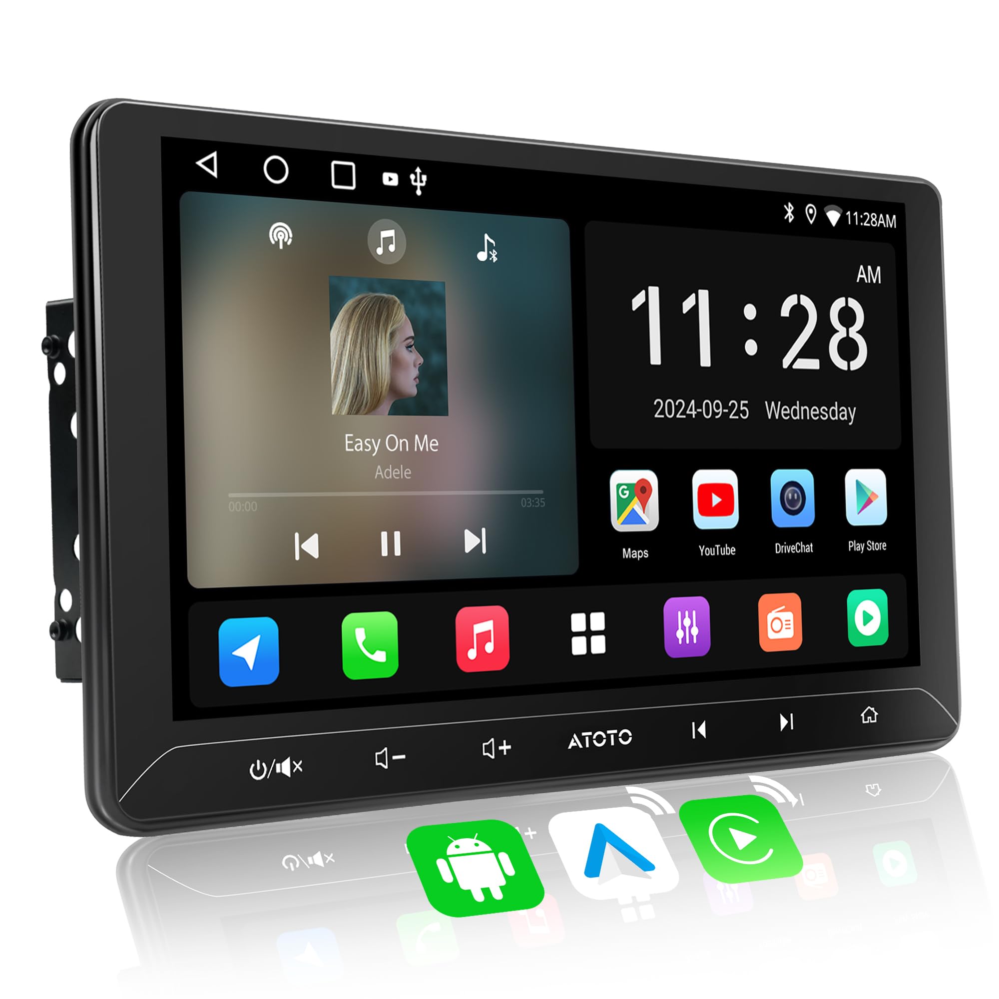 ATOTOZONE A5L Autoradio 2 Din Android, 10.1" Stereo auto bluetooth con schermo, 2G+32G, CarPlay Android Auto Wireless, Tethering via WiFi/BT/USB, MirrorLink, 24B-EQ DSP, FM/RDS/GPS/SWC,Chat AI