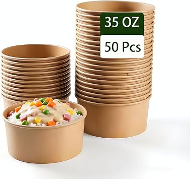 35 Oz Large Paper Bowls, 50 count Disposable Salad Bowls Party Supplies for Hot/Cold Food, Soup