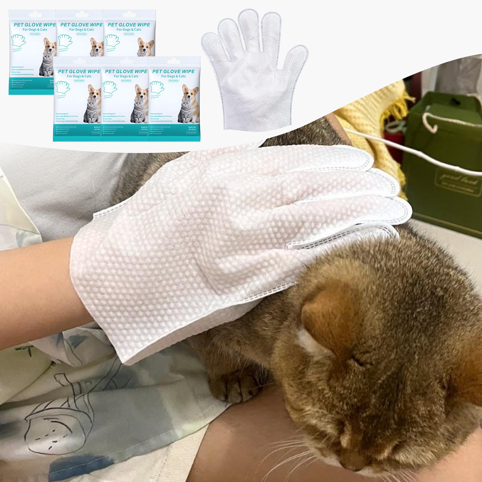 BYZESTY 36 Pièces Gants De Nettoyage pour Animaux De Compagnie, Lingette Chien Chat, Gants Tout-en-Un pour Chien Et Chat, Gants sans Lavage pour Animaux pour Voyages, Nettoyage sans Rinçage
