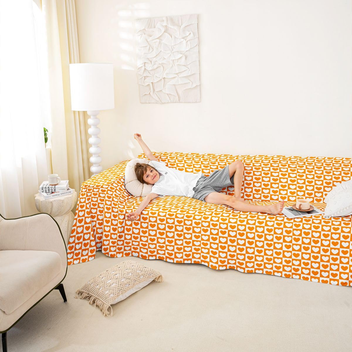 Homewish Funda de sofá con diseño de corazón y amor, 180 x 340 cm