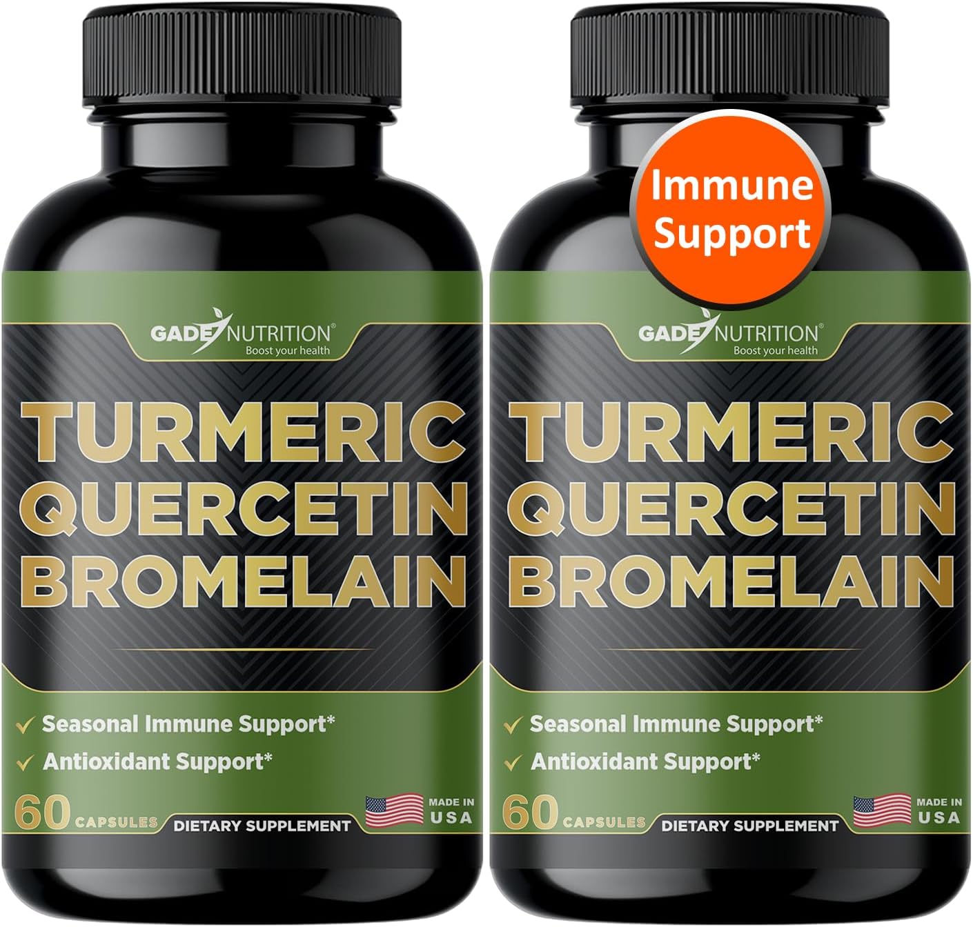 Gade Nutrition Turmeric Quercetin with Bromelain Supplement | Turmeric Supplement with Quercetin 500mg Capsules for Immune Support, Allergy Relief, Joint Support (120 Count (Pack of 2))