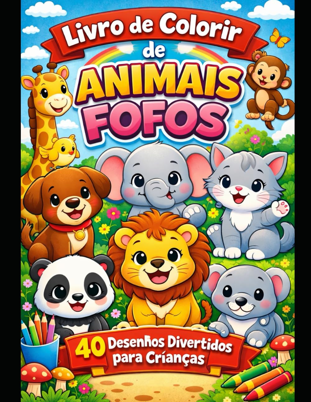 Livro de Colorir de Animais Fofos para Crianças: 40 Desenhos Divertidos e Fáceis para Crianças de 4 a 8 Anos (Coleção Animais para Colorir)