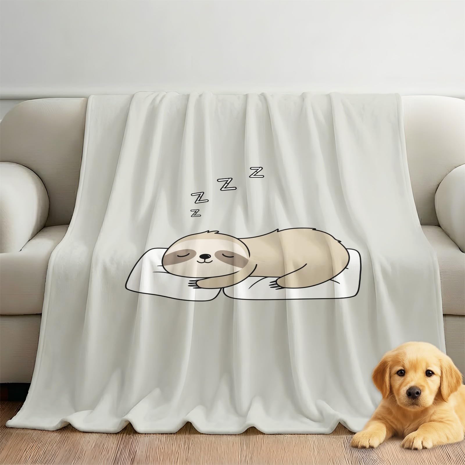 Koc polarowy z nadrukiem leniwca na kanapę, 130 x 150 cm | Koc pluszowy i przytulny koc narzuta - dekoracyjny kreskówka zwierzę śpiące narzuty koce na sofy krzesła łóżka