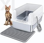XXL Boîte à litière en acier inoxydable avec tapis & C'est bon. 23.7" L x 16" W x 11.8" H Pan extra grand métal, adapté aux grands chats et aux chats multiples, les côtés hauts, non-sticky, anti-sécheresse, facile à nettoyer