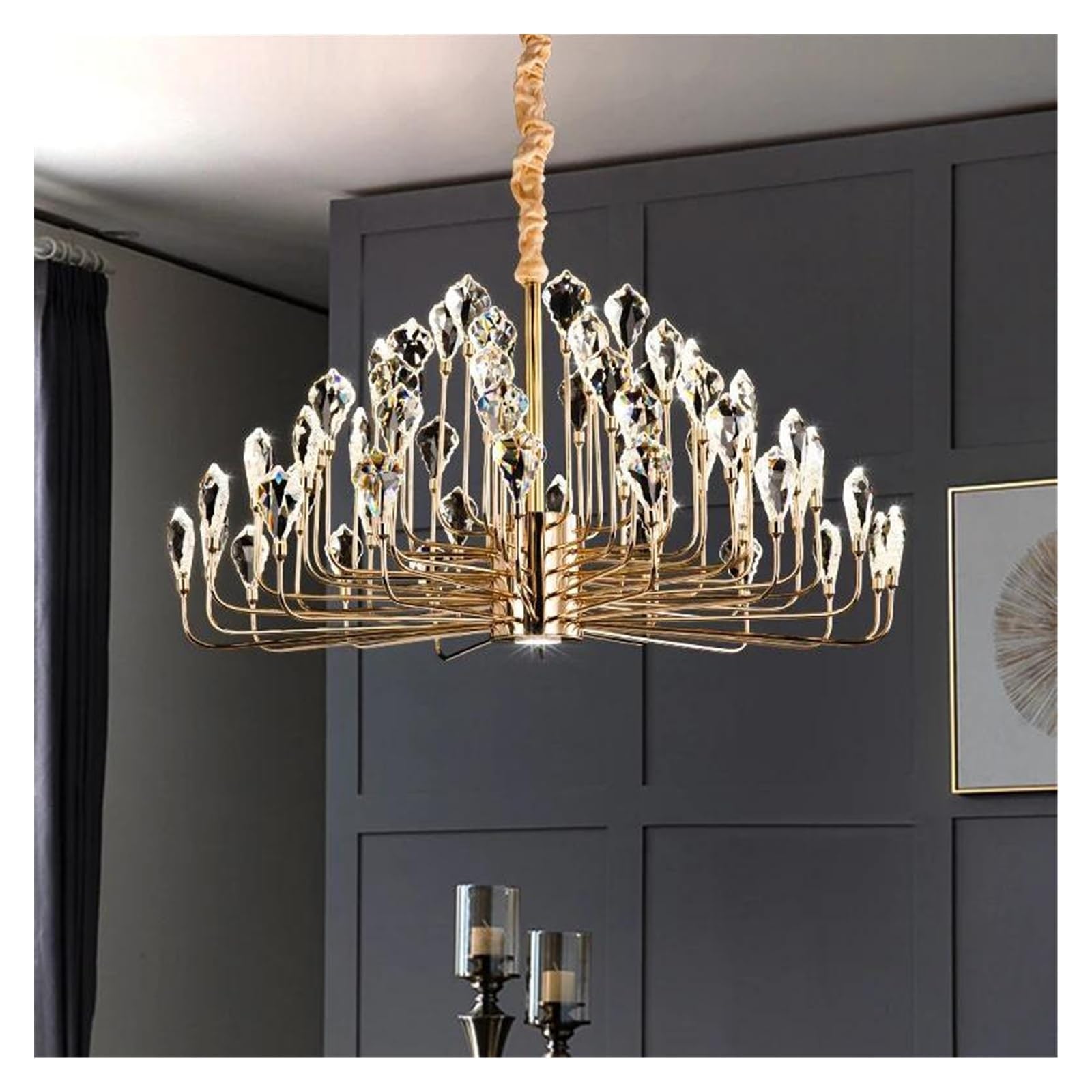 Genérico Lámpara de techo redonda cristal lujo dorada for dormitorio, comedor, sala estar, cocina, lámpara colgante K9(D50CM)