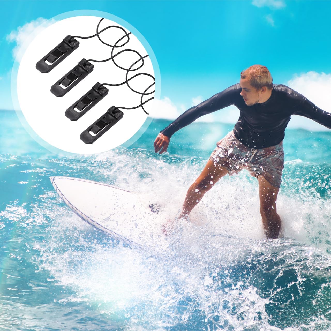 VILLCASE SUP Fin Clips Replacement 1.7" x 0.5" – Anti-Loss Tether Cord & Marine-Grade Nylon Lock for Slide-in Center Fin Boxes for Inflatable Paddle Boards, Surfing, Watersports for Beginners