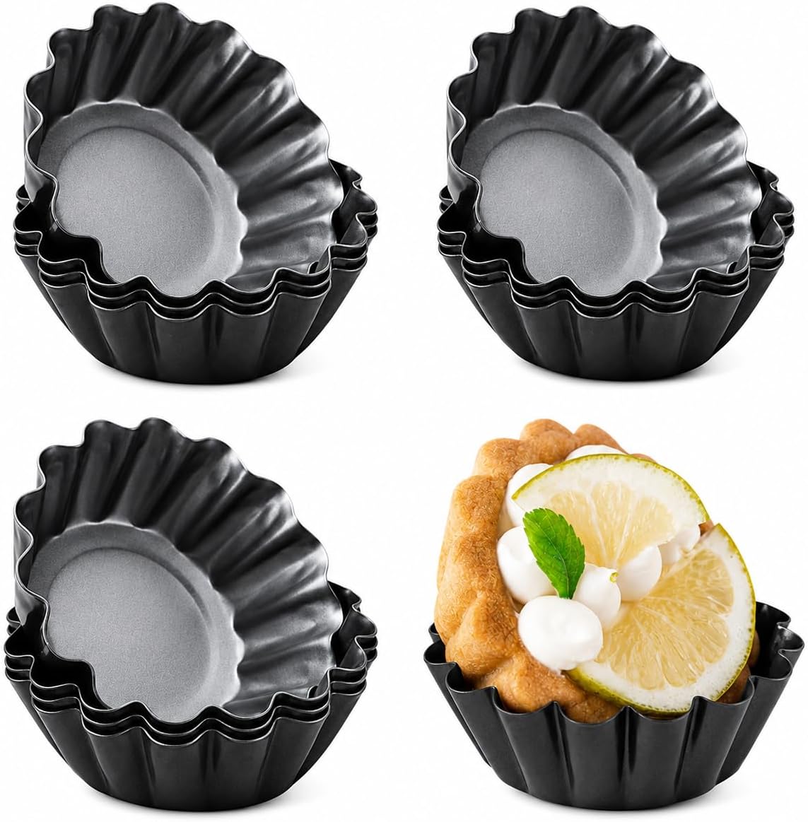 DaKuan 12 Packs Egg Tart Mold, Cupcake Cake Muffin Mold Mini Pie Pans Tin Pan Baking Tool, Carbon Steel- 2.6 Inch