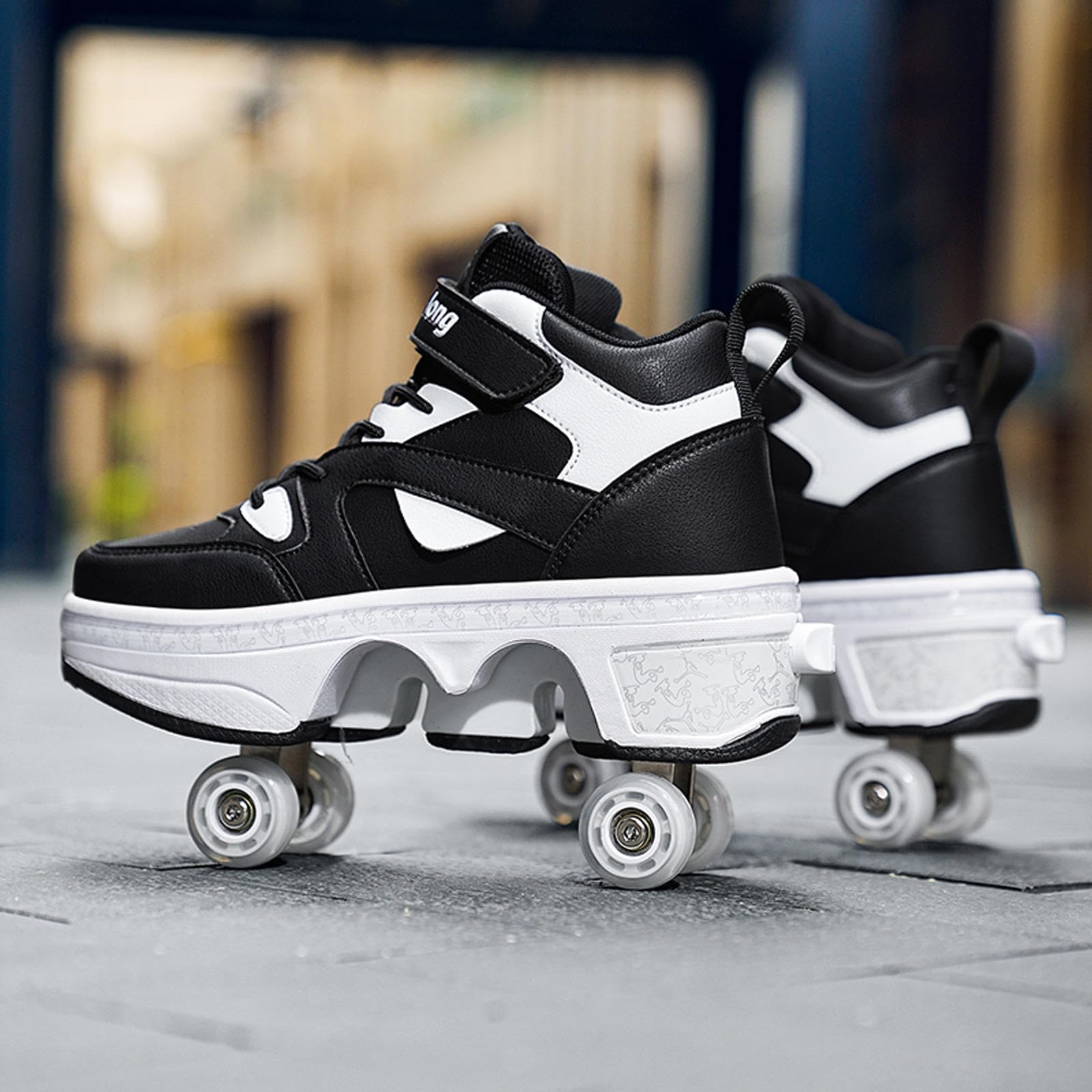 Sneakers Roller Scarpe da Skateboard Sneakers con Ruote Sport Ginnastica Moda Multiuso Kick Roller Shoe,Black-36