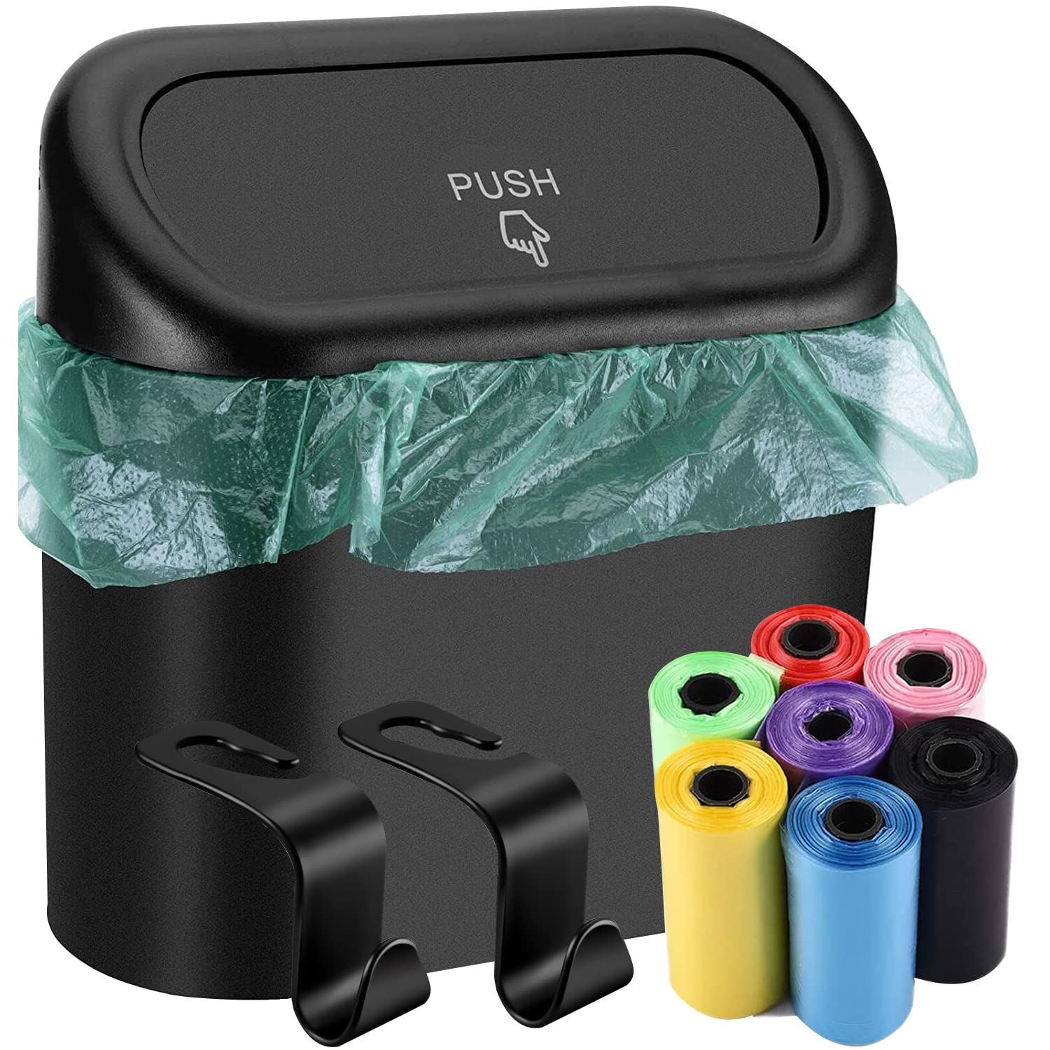 Car Trash Can Bin with Lid, Mini Leakproof Car Hook Garbage Can, Small