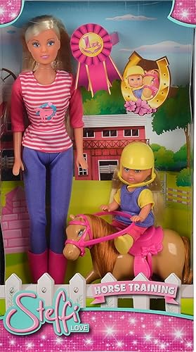 Simba Steffi Love Horse - Muñeca de entrenamiento de caballos de 11 pulgadas de altura, multicolor, incluye muñeca Evi, pony y muchos accesorios,
