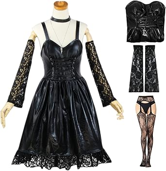 Buyoem Amane Cosplay Costume Women Leather Goth Black Dress Halloween Clothing Suits