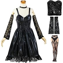 Buyoem Amane Cosplay Costume Women Leather Goth Black Dress Halloween Clothing Suits