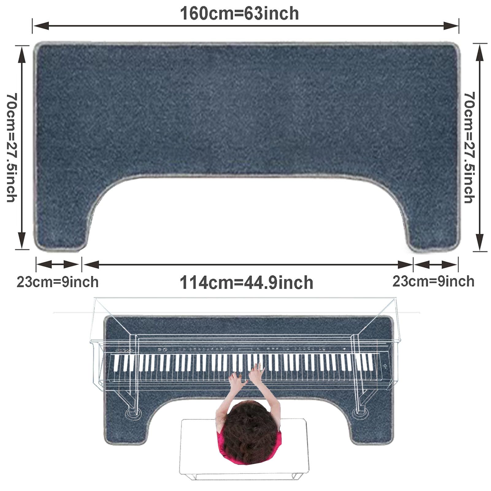 Tapis Insonorisé pour Piano, de Insonorisation Moquette Acoustique/Isolation Phonique/Insonorisant/Isolation Sonore Tapis, Antiderapant Piano Tapis de Sol 160 x 70 cm