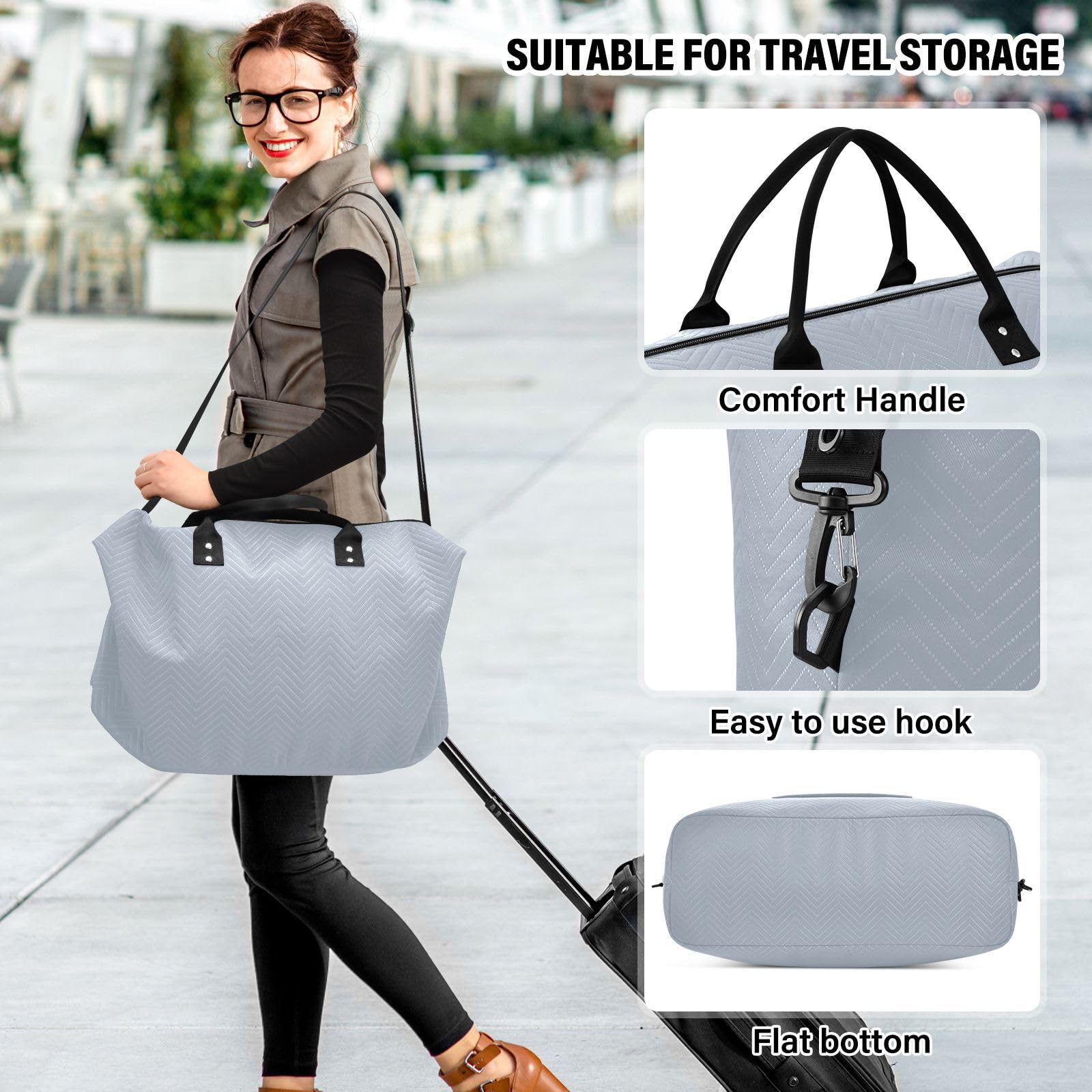 Handgepäck-Set, große Tasche und Mini-Tasche, gesteppt, abnehmbar, stilvoll, Urlaub, Reisen, Frostschiefer, One Size, Klassisch