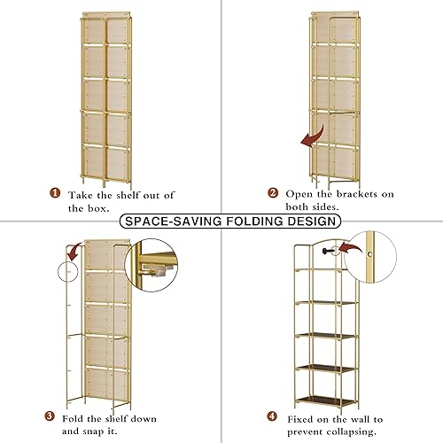 Miniatura 112 de Crofy - Estantería plegable sin montaje para sala de estar, estante plegable blanco de 5 niveles para oficina en casa, organizador de almacenamiento