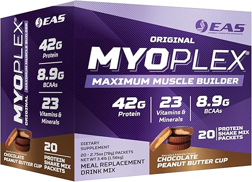 EAS Original MYOPLEX Maximum Muscle Builder  Mezcla de proteínas de reemplazo de comidas  Taza de mantequilla de maní de chocolate  20 paquetes disponible en Yaxa Colombia