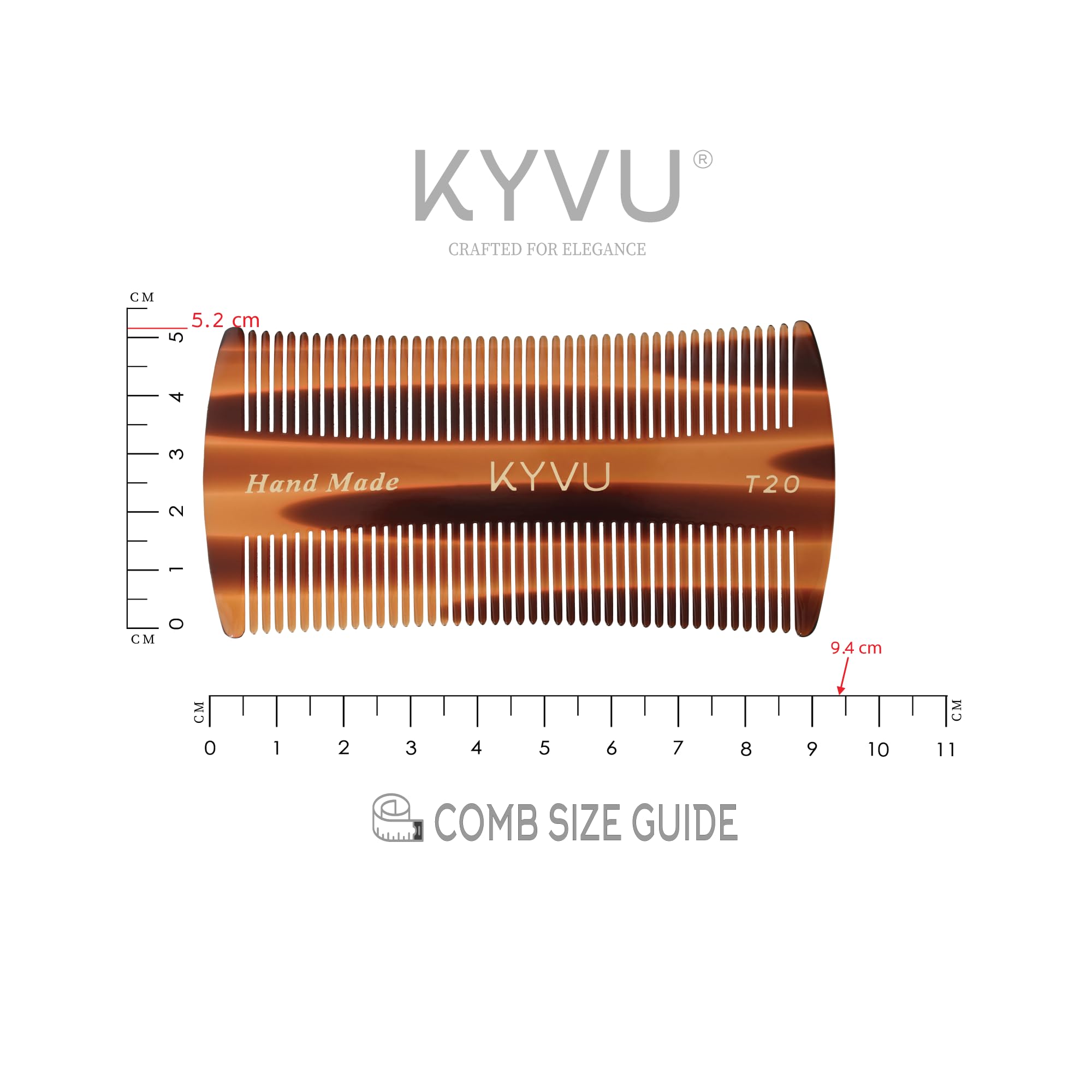 KYVU T20 Fine-Tooth Comb - Handmade Micro-Tooth Comb for Scalp Hair & Beard - 9.4 cm - Cellulose Acetate, Tortoiseshell Finish - Image 4