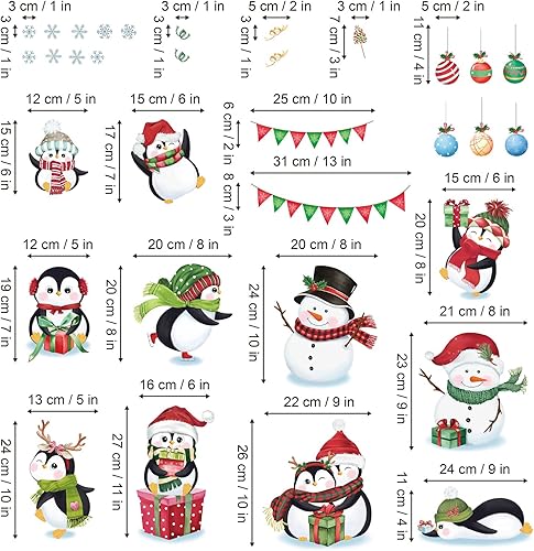 Miniatura 5 de decalmile Calcomanías de pared de Navidad para ventana, diseño de pingüino de invierno, muñeco de nieve, copo de nieve, pingüino, ventana, se aferra