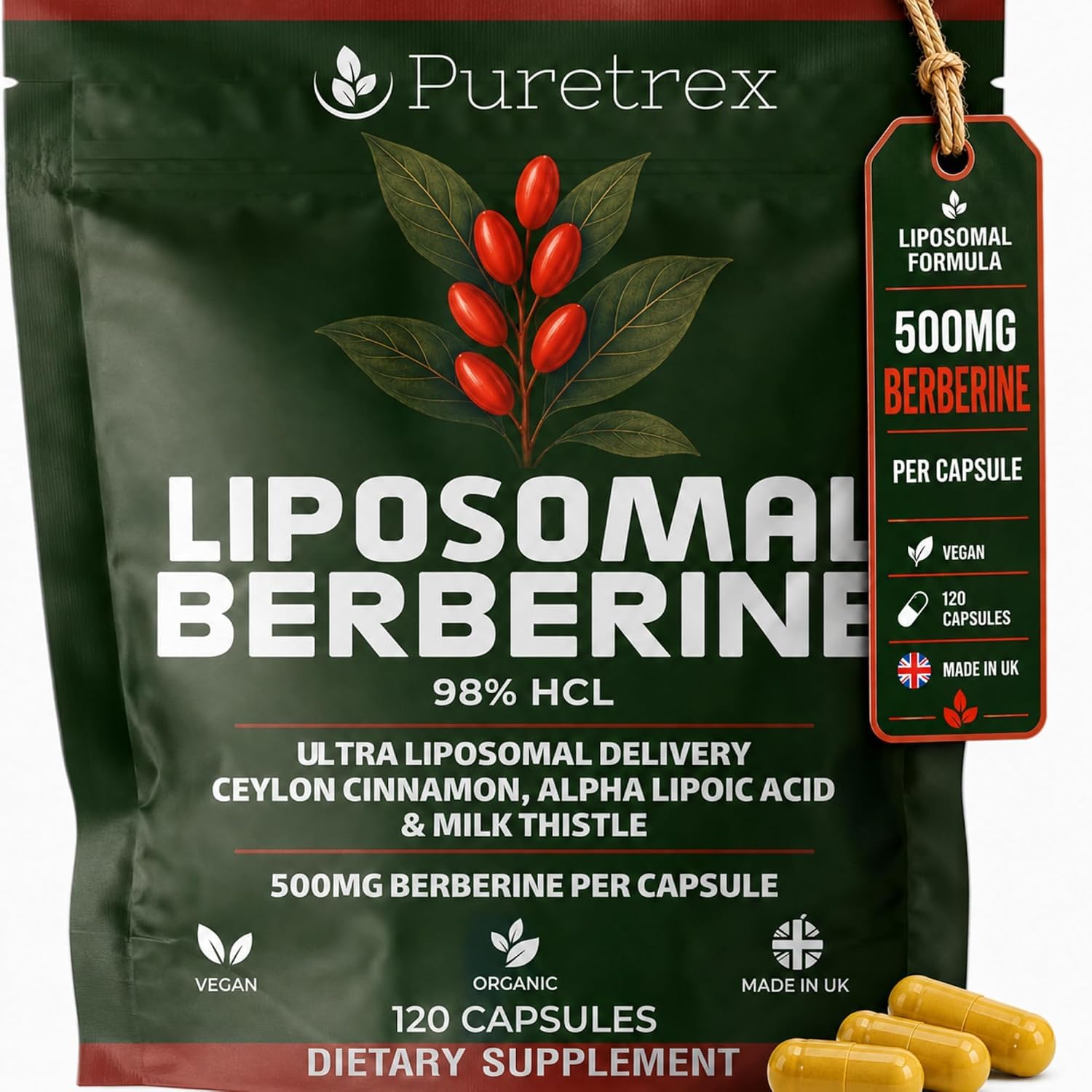 Berberine HCl 500mg, Cinnamon, ALA & Milk Thistle, 120 Caps