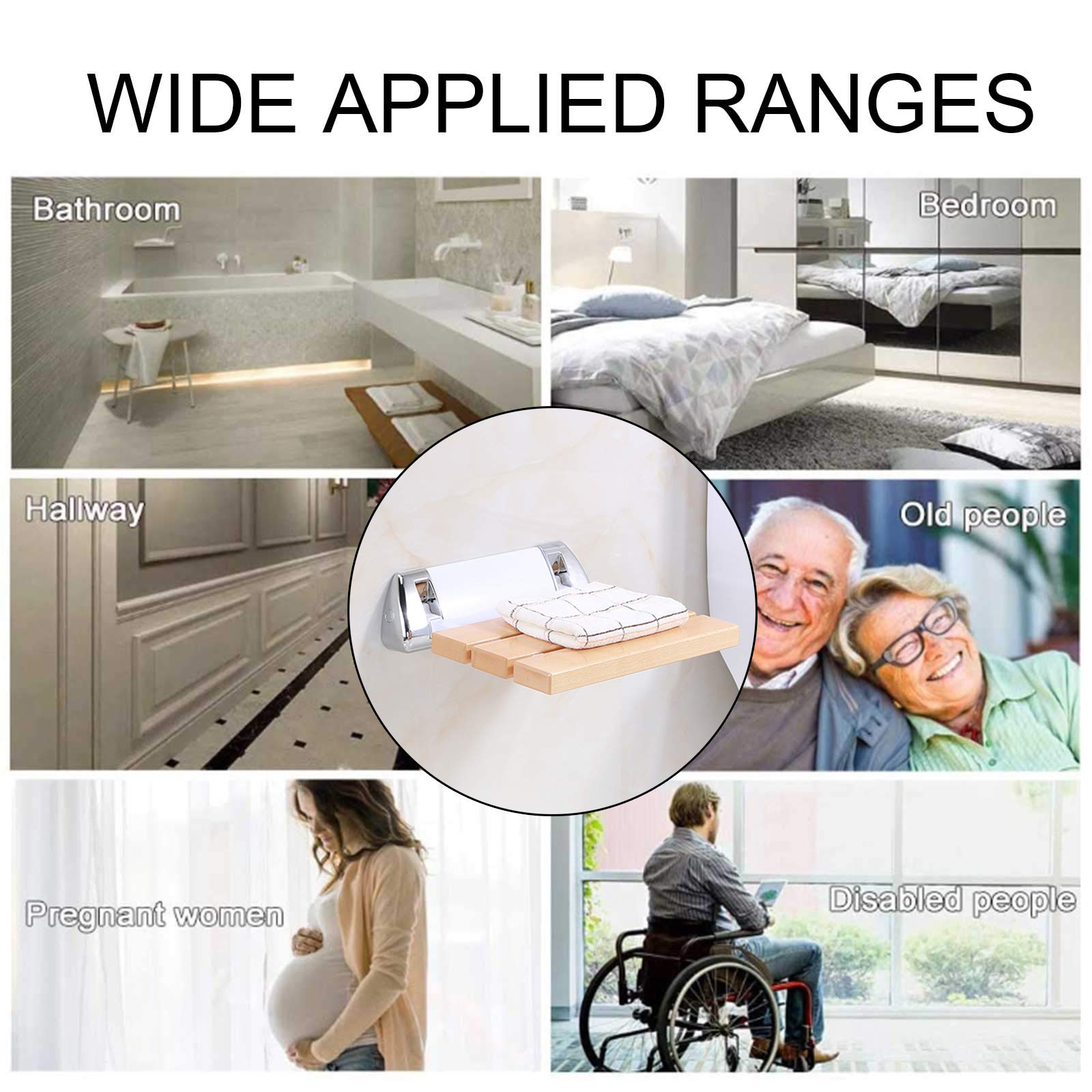 Asiento Plegable para Ducha, Asiento de Ducha Montaje en Pared, Taburetes de Ducha de Baño Antideslizantes para Ancianos Discapacitados, Máximo 130 Kg