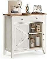 VASAGLE LIRY Buffet Cabinet - Farmhouse Coffee Bar Sideboard with Drawer, Adjustable Shelf, Cable Hole, Rustic White/Honey Brown UBBK341W01